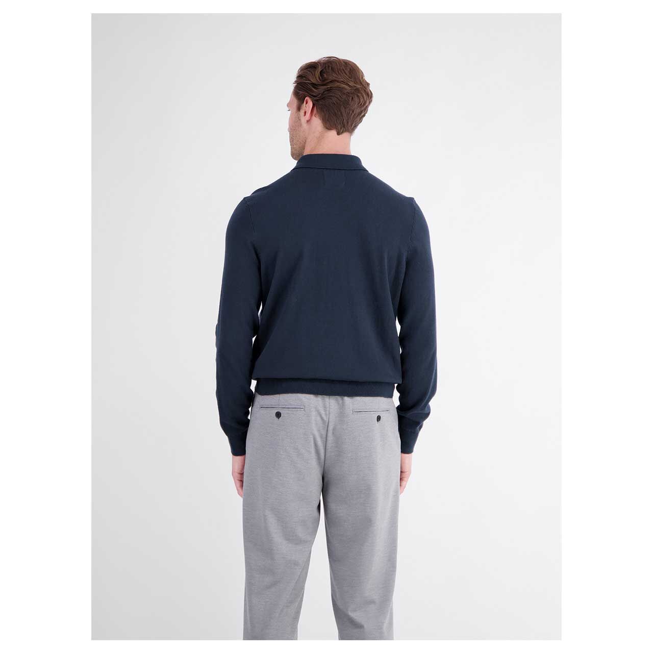 Lerros Herren Polo Pullover Knit in Dunkelblau, Rückansicht am Model