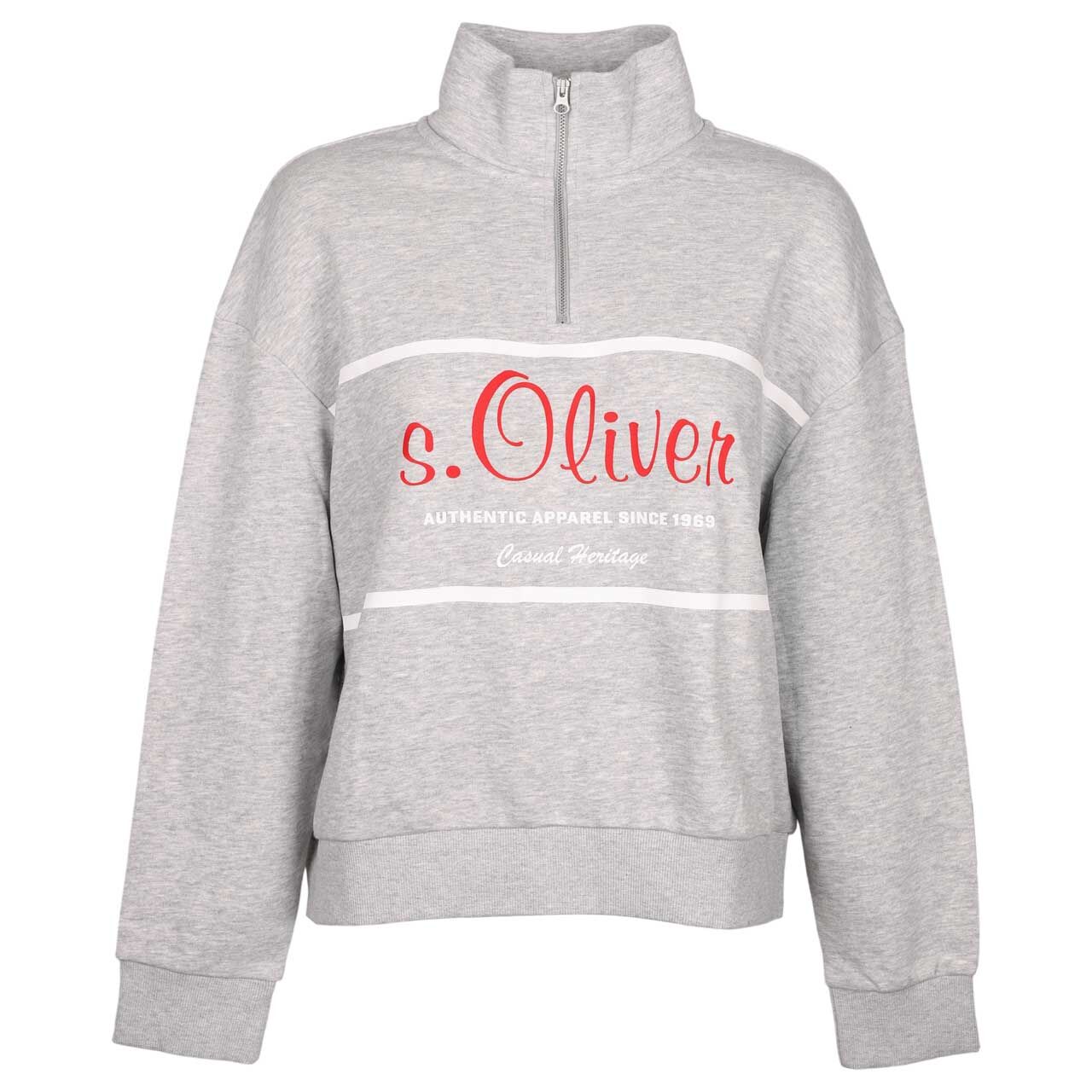 s.Oliver Damen Sweatshirt Troyer light grey printed