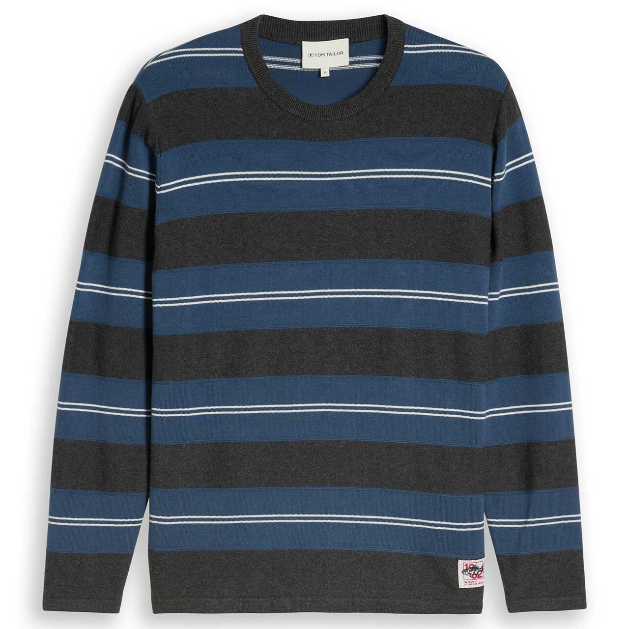 Tom Tailor Herren Pullover Striped Crew Neck Knit grey blue white stripe