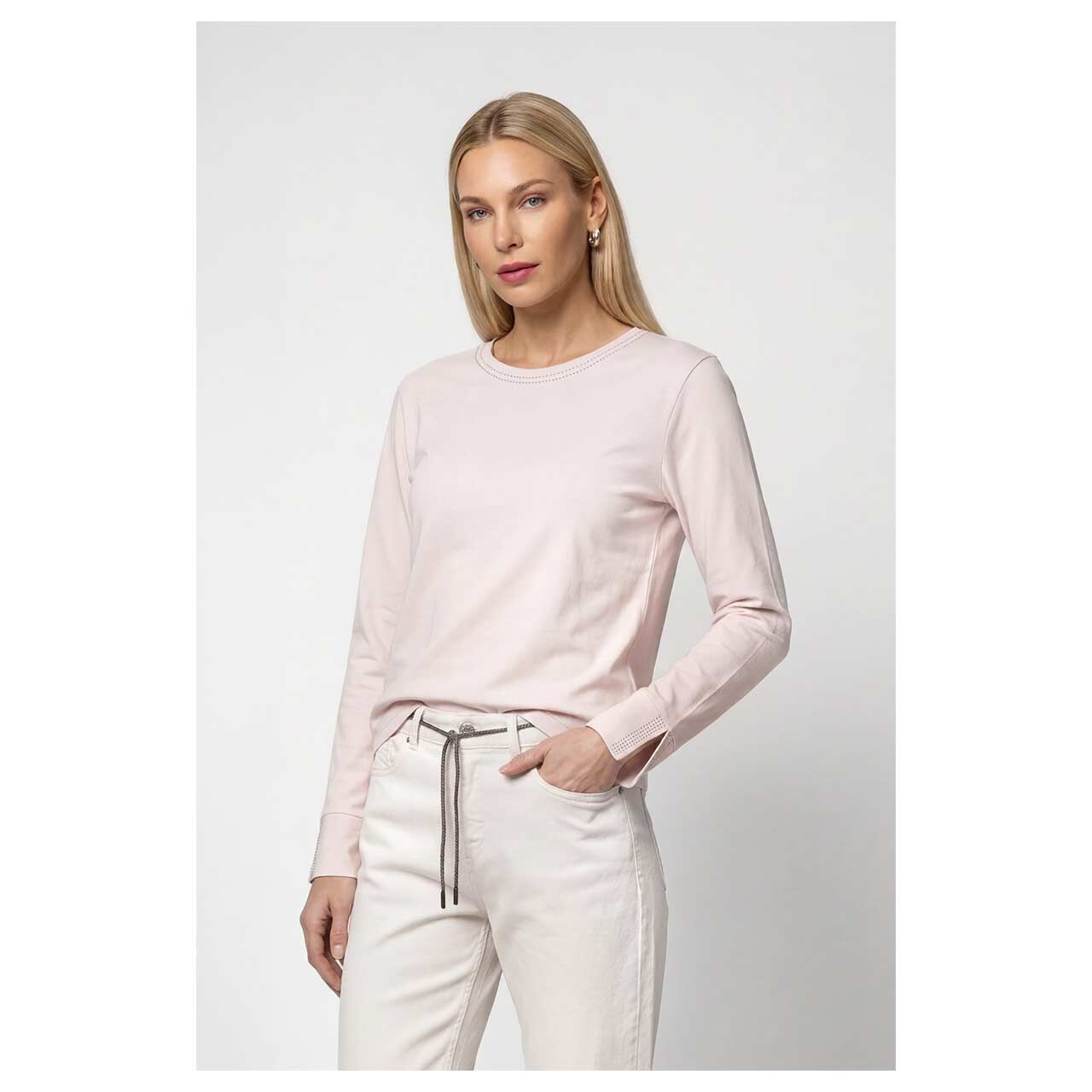 Damen Langarmshirt von Monari in Rosa, Vorderansicht am Model