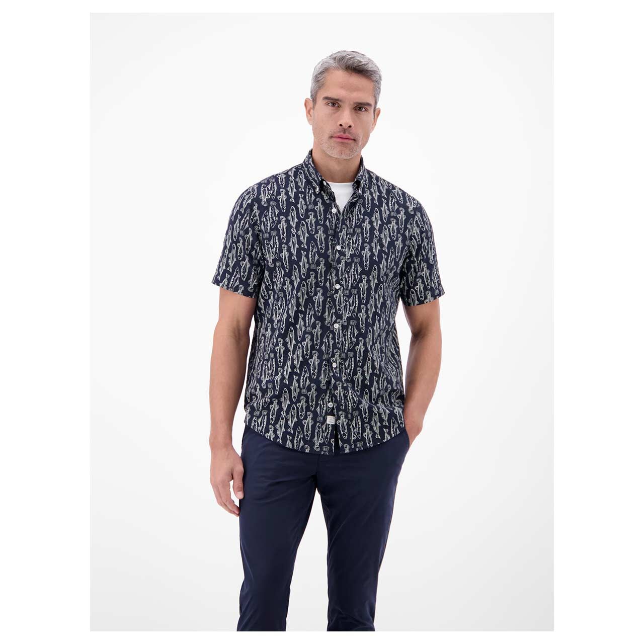 Herren 1/2 Arm Hemd von Lerros in Dunkelblau mit Print, Vorderansicht am Model