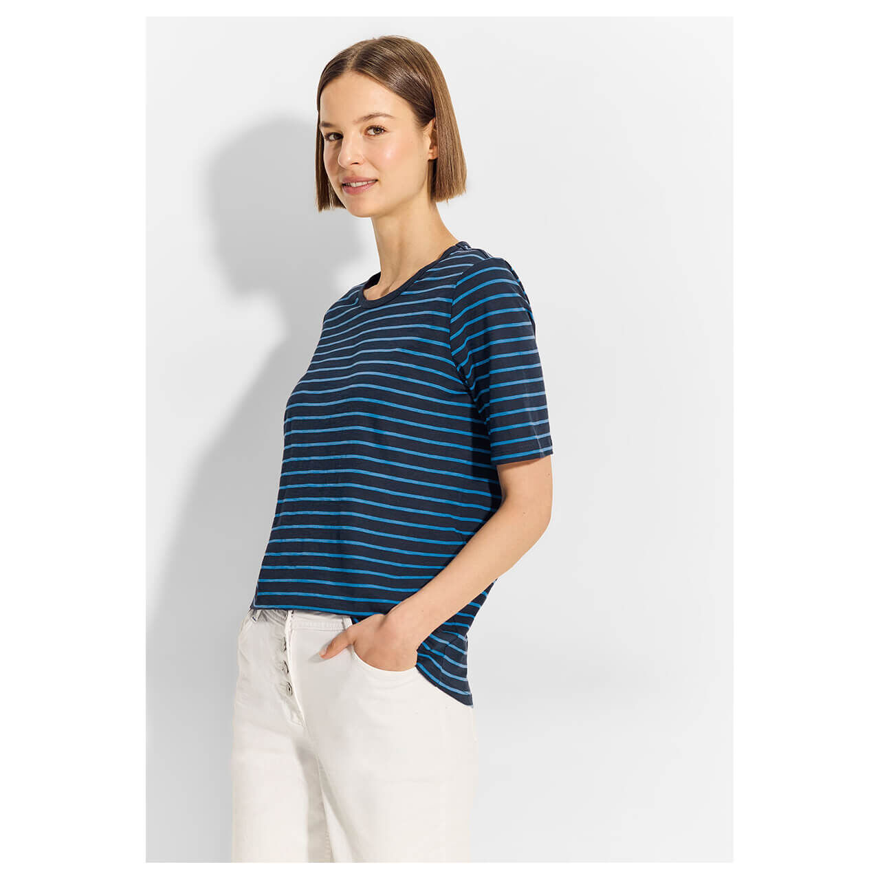 Cecil Damen T-Shirt Stripe Basic Roundneck dark petrol blue