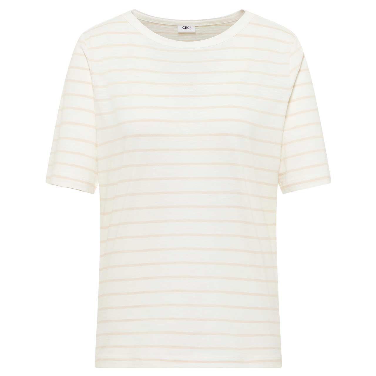 Cecil Damen T-Shirt Striped Slubyarn vanilla white