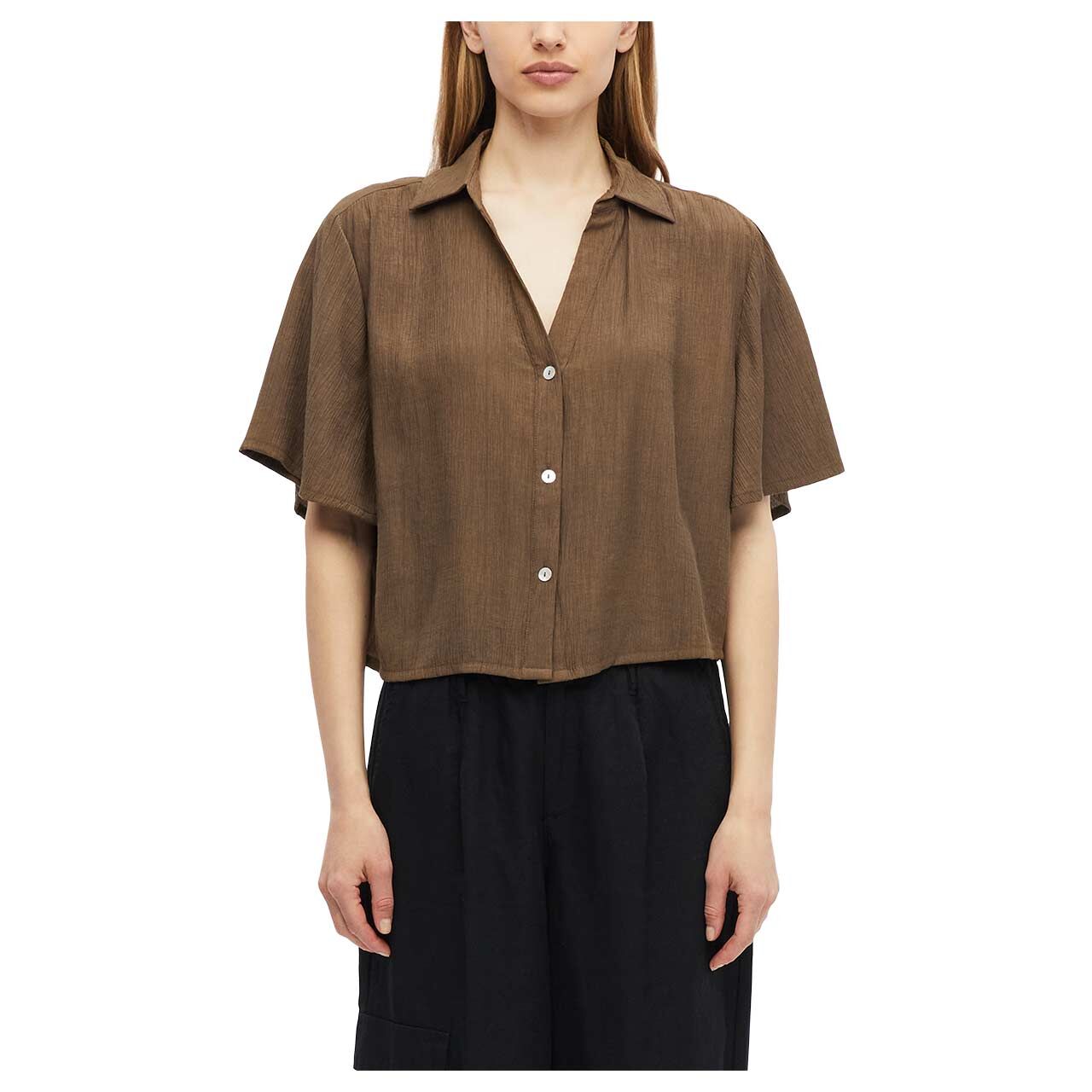 Damen Kurzarm Bluse von s.Oliver in Braun, Vorderansicht am Model