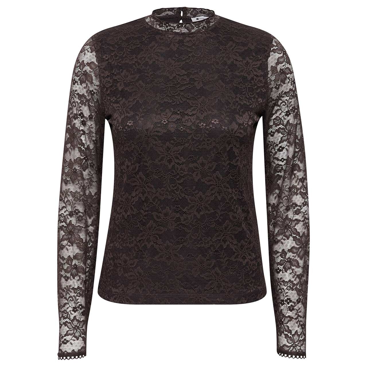 Street One Damen Langarm Shirt Lace Turtle Neck black coffee