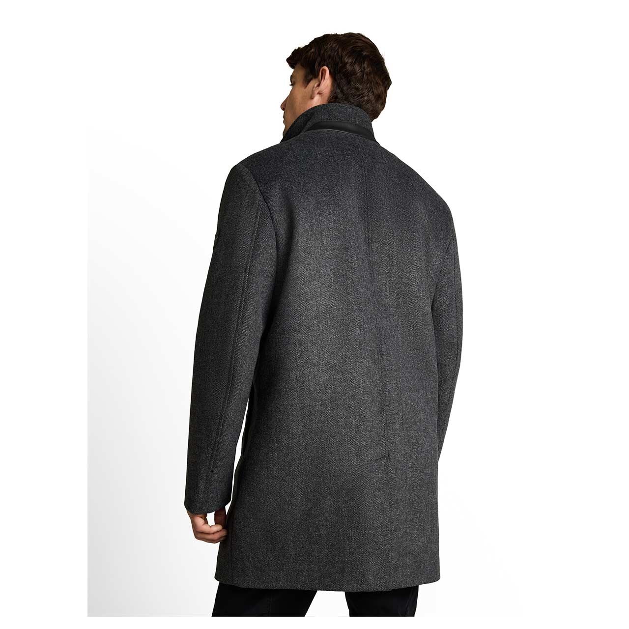 Herren Mantel Wool Coat 2 in 1 von Tom Tailor in Dunkelgrau mit Print, Rückansicht am Model