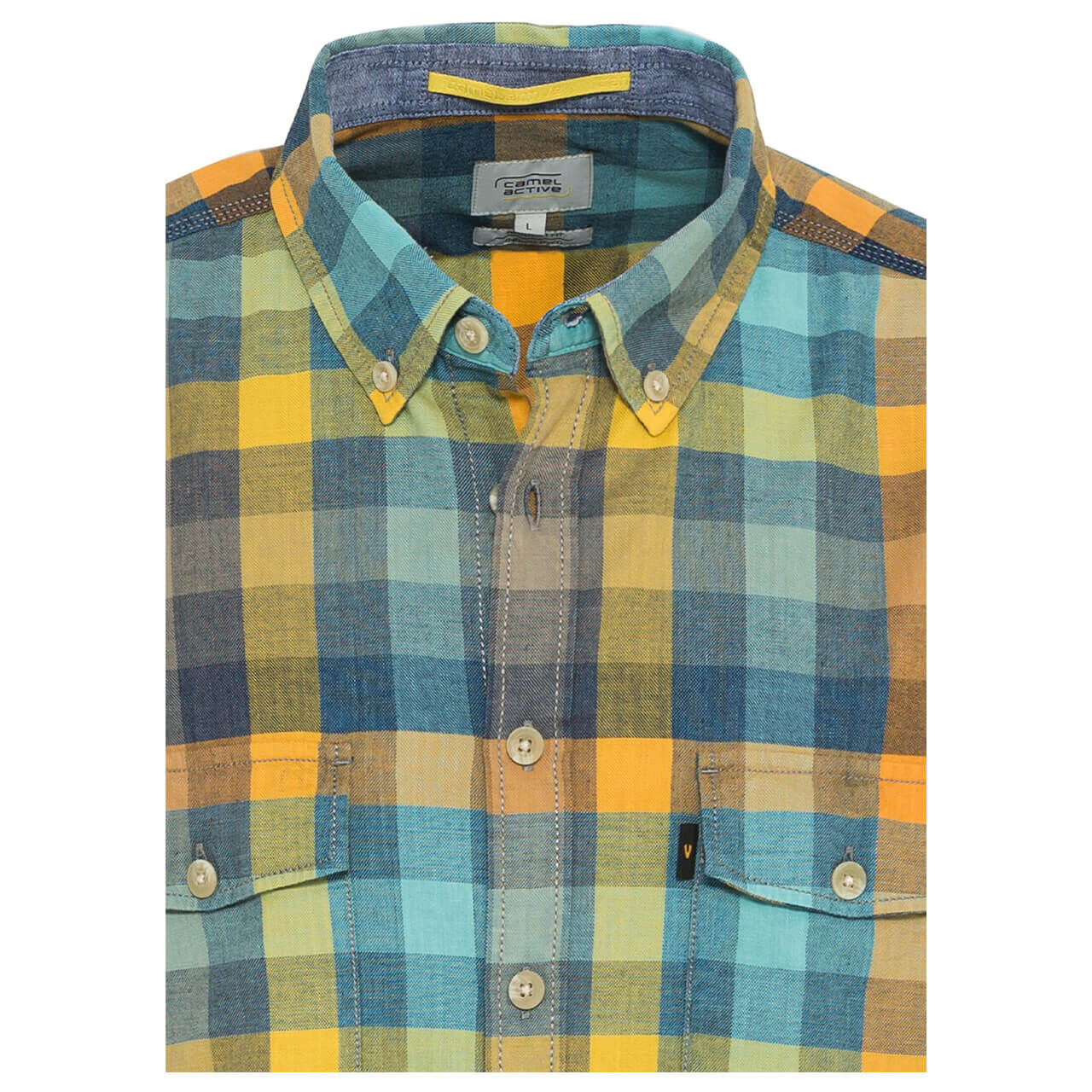 camel-active-hemd-kurzarm-kariert-gelb-blau-52-detail-vorn Camel active 1/2 Arm Hemd für Herren in Blau kariert, FarbNr.: 52