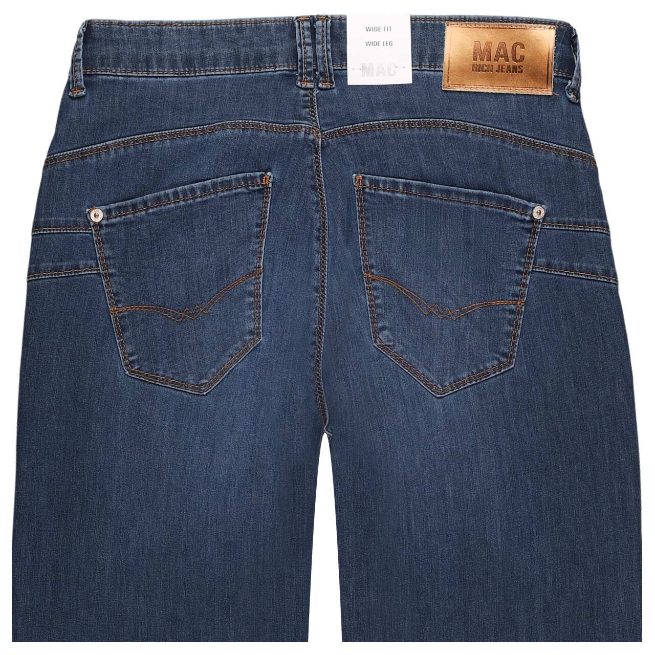 Stretch Damenjeans Rich Palazzo von MAC in Blau angewaschen, detaillierte Rückansicht