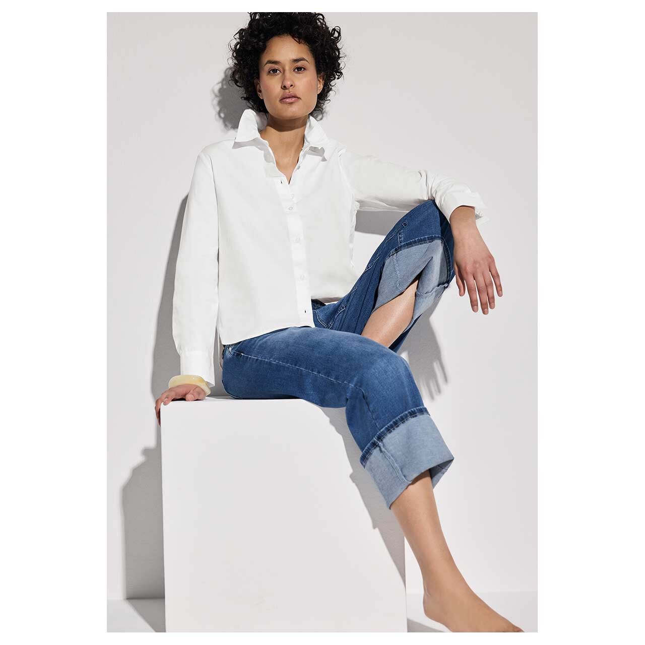 Street One Damen Langarm Bluse Cotton Shirtcollar white