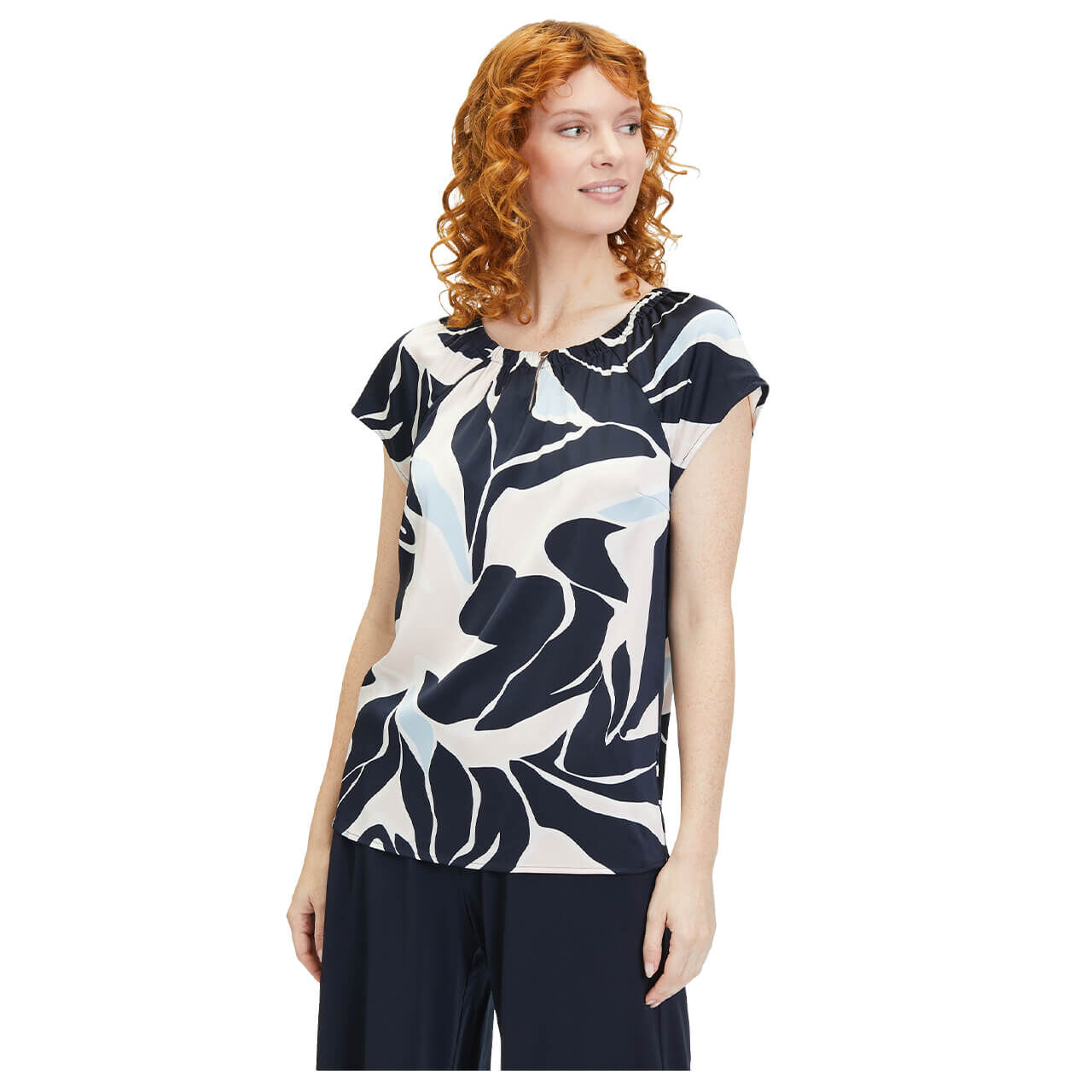 Betty Barclay Damen Kurzarm Bluse dark blue rose