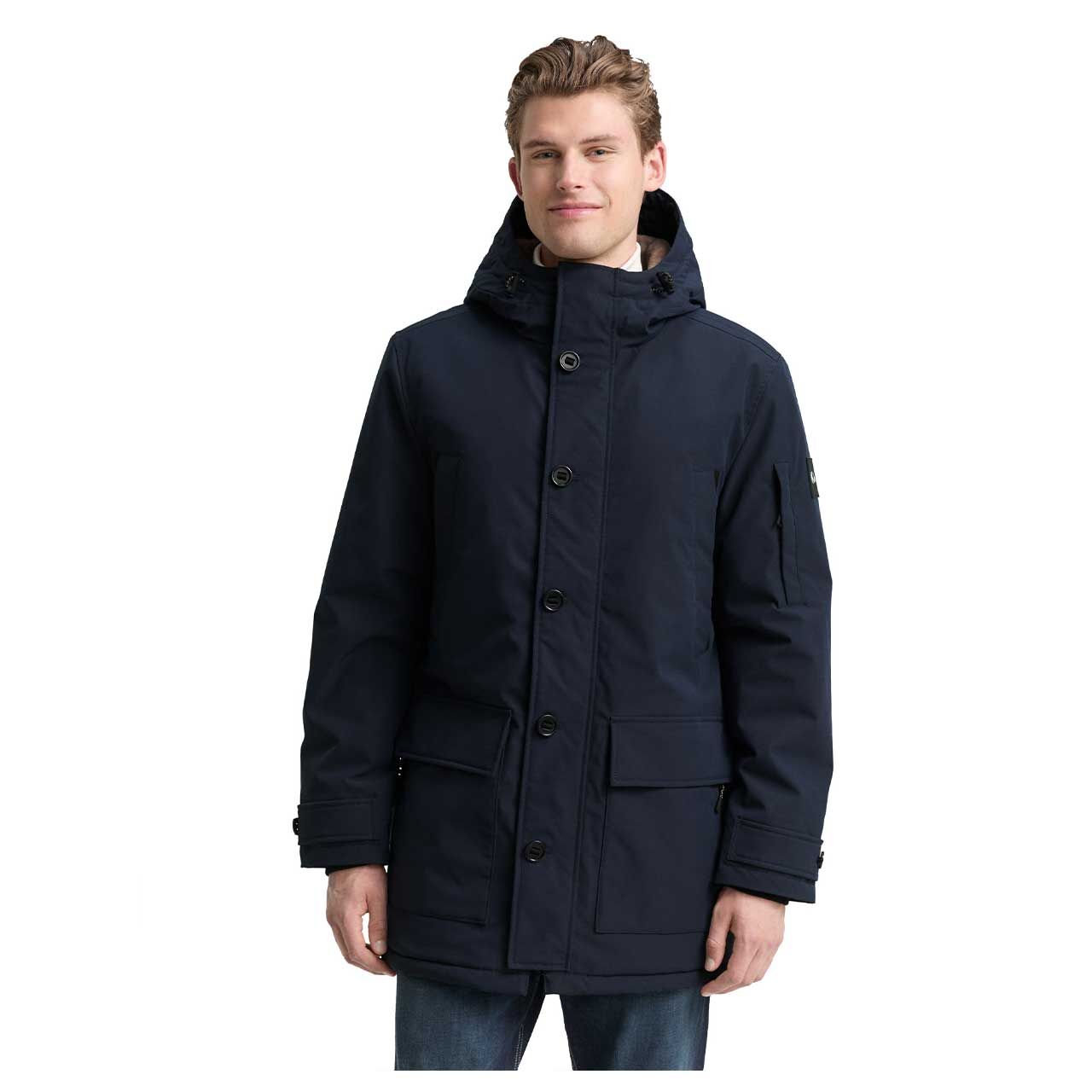 Herren Jacke Hooded Utility Parka von Tom Tailor in Dunkelblau, Vorderansicht am Model