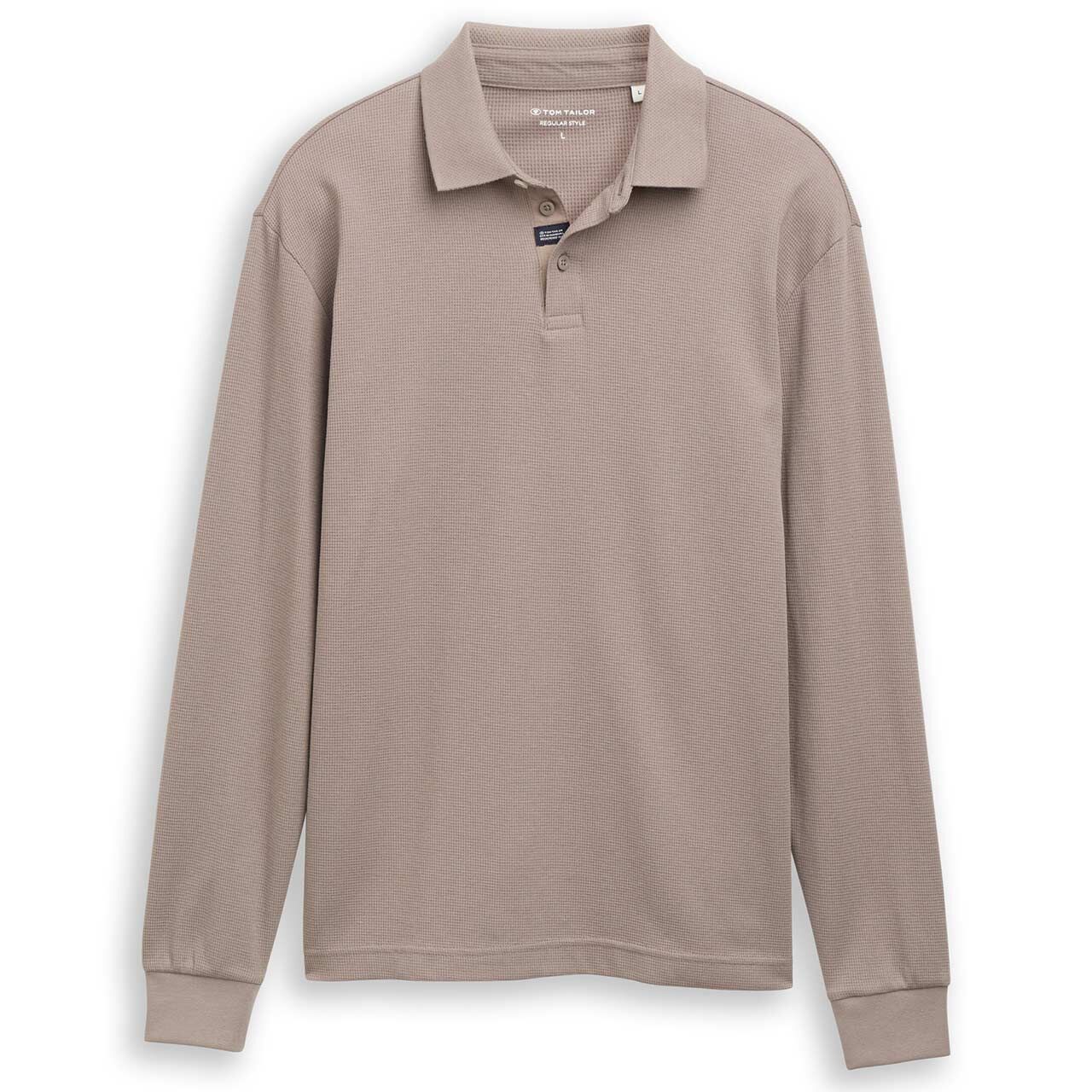 Tom Tailor Herren Polo Langarmshirt Structured driftwood taupe