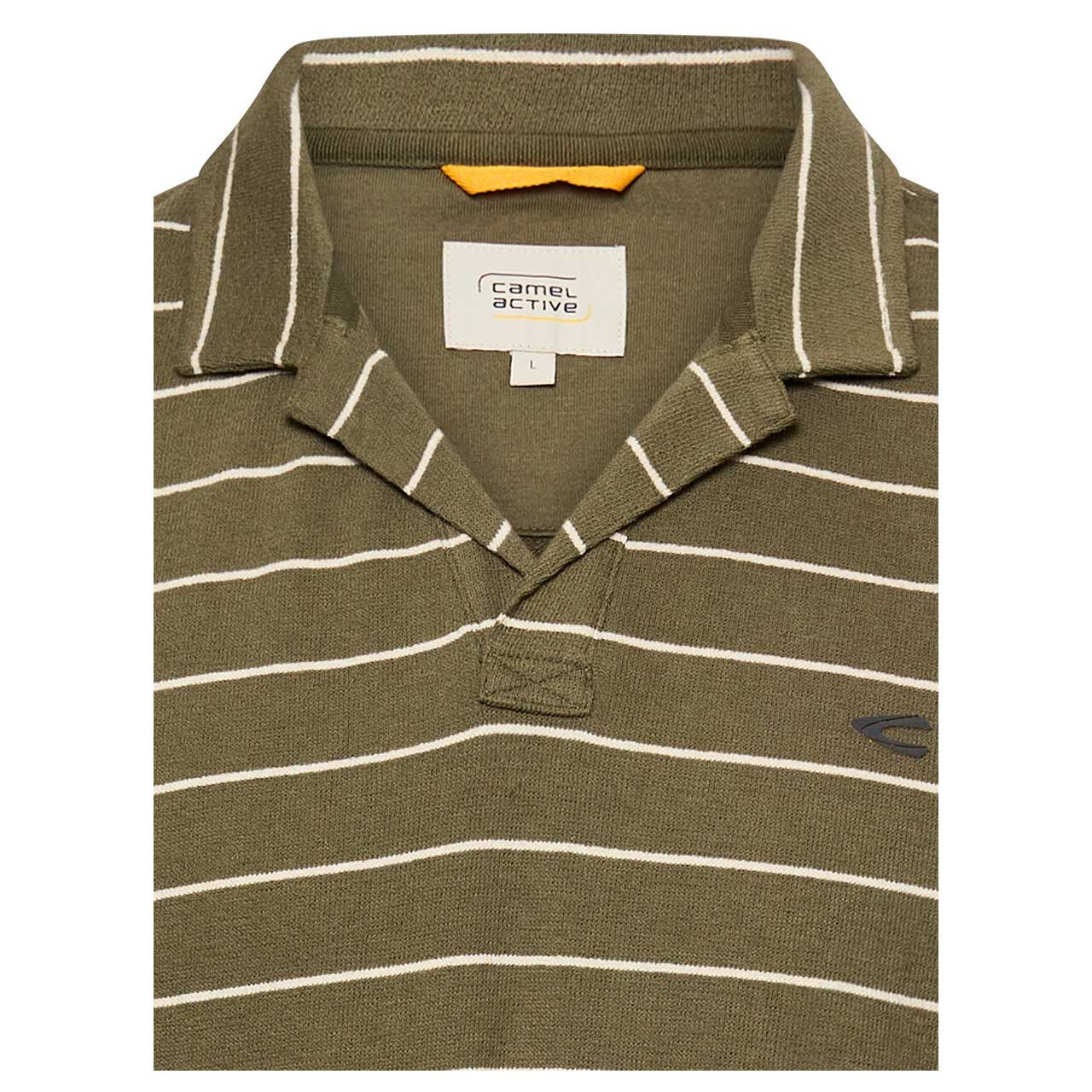 Herren Poloshirt von Camel active in Olivgrün, detaillierte Vorderansicht Kragen