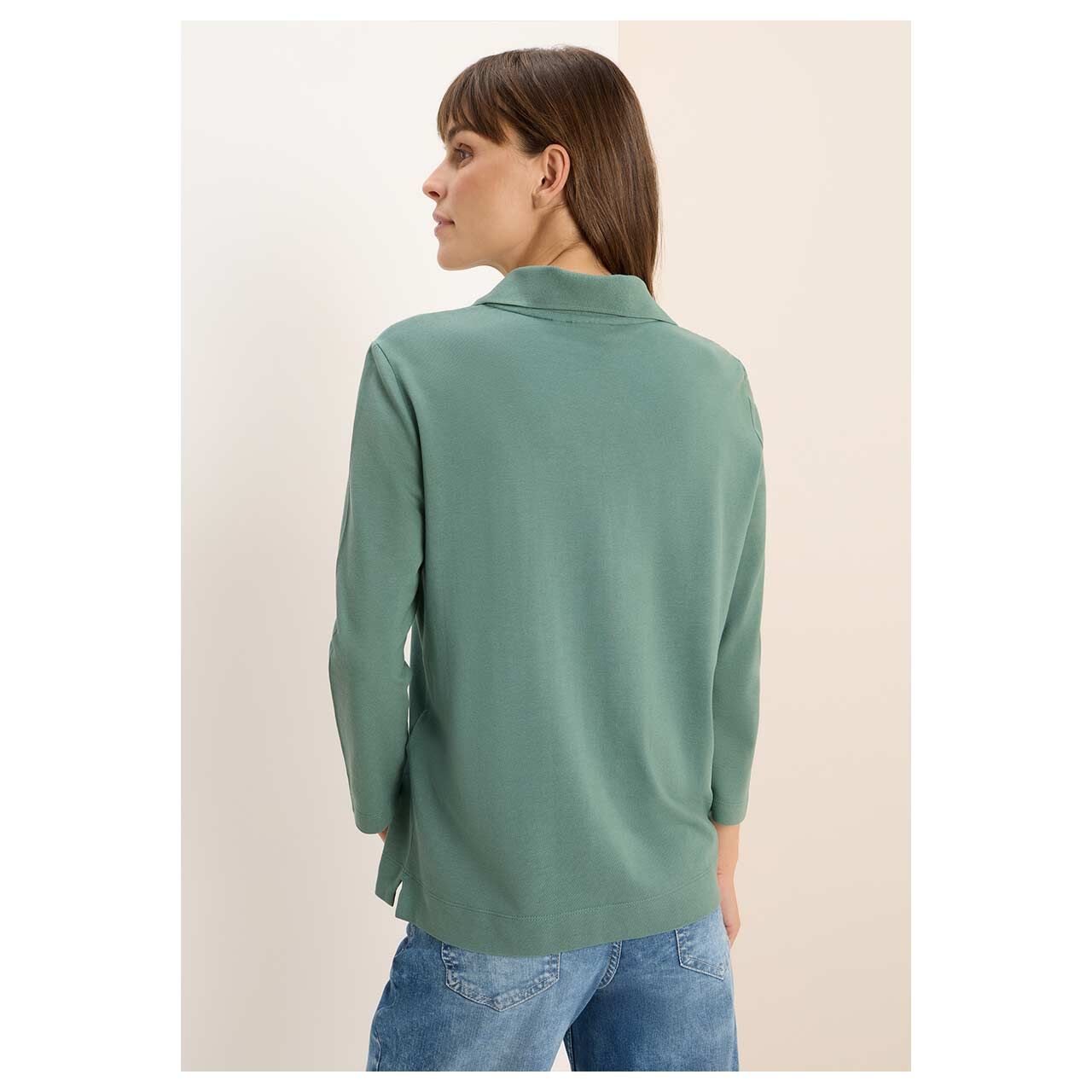 Damen 3/4 Arm Poloshirt Solid with buttons von Cecil in Grün, Rückansicht am Model