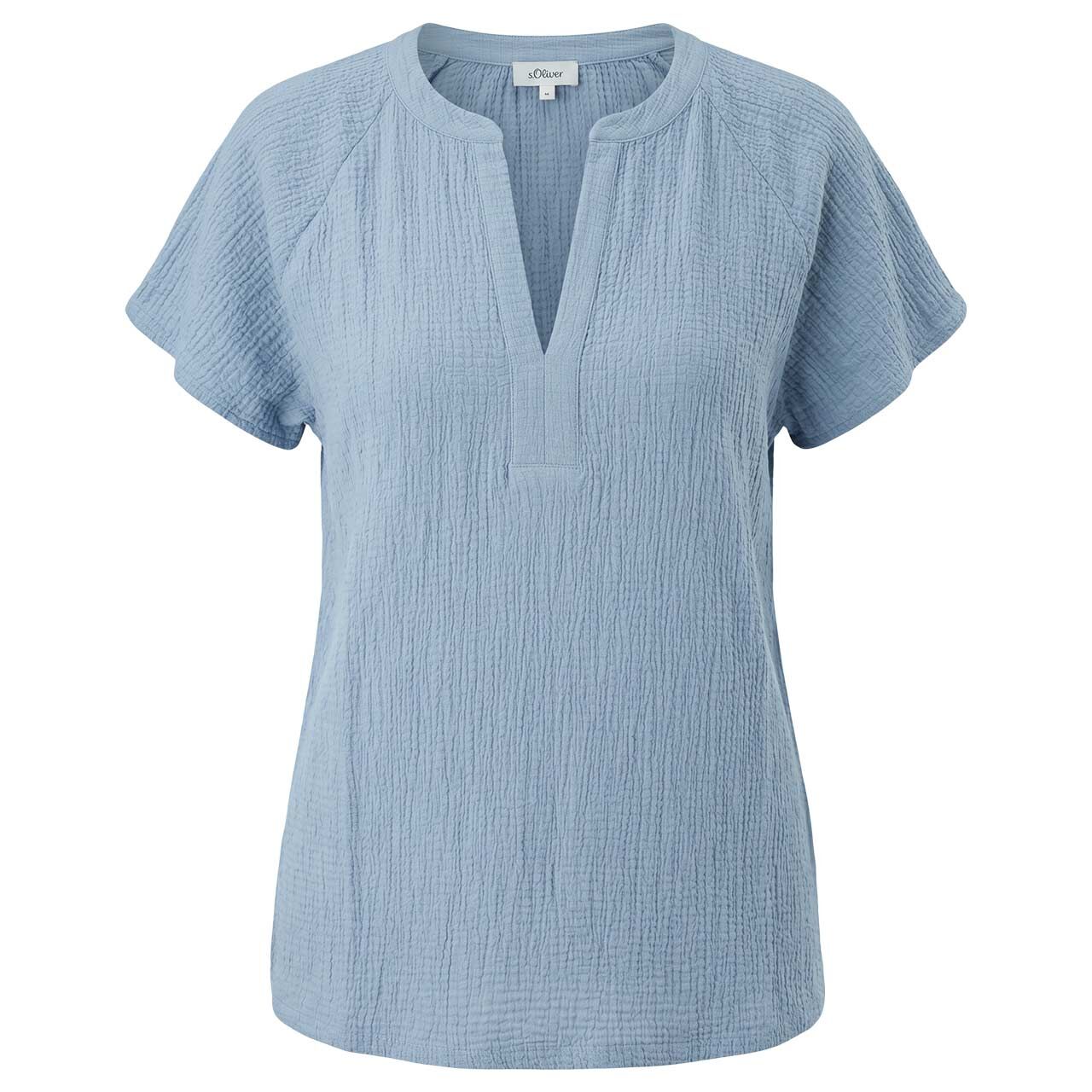 s.Oliver Damen Kurzarm Bluse sky blue crinkle