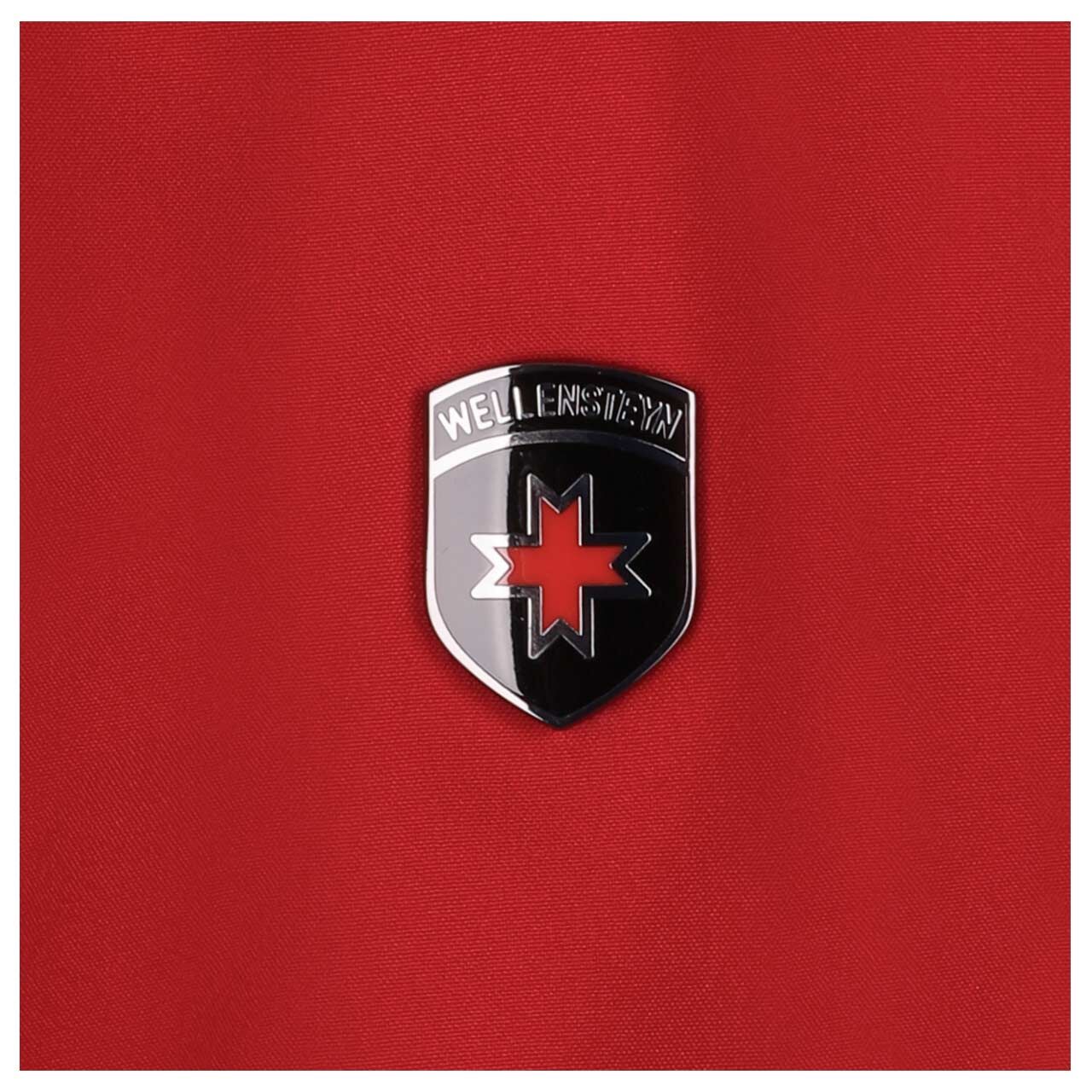 Herren Softshell Jacke Alpinus mit der Modellnummer ALUS-268 von Wellensteyn in Rot, Detailansicht Markenlogo