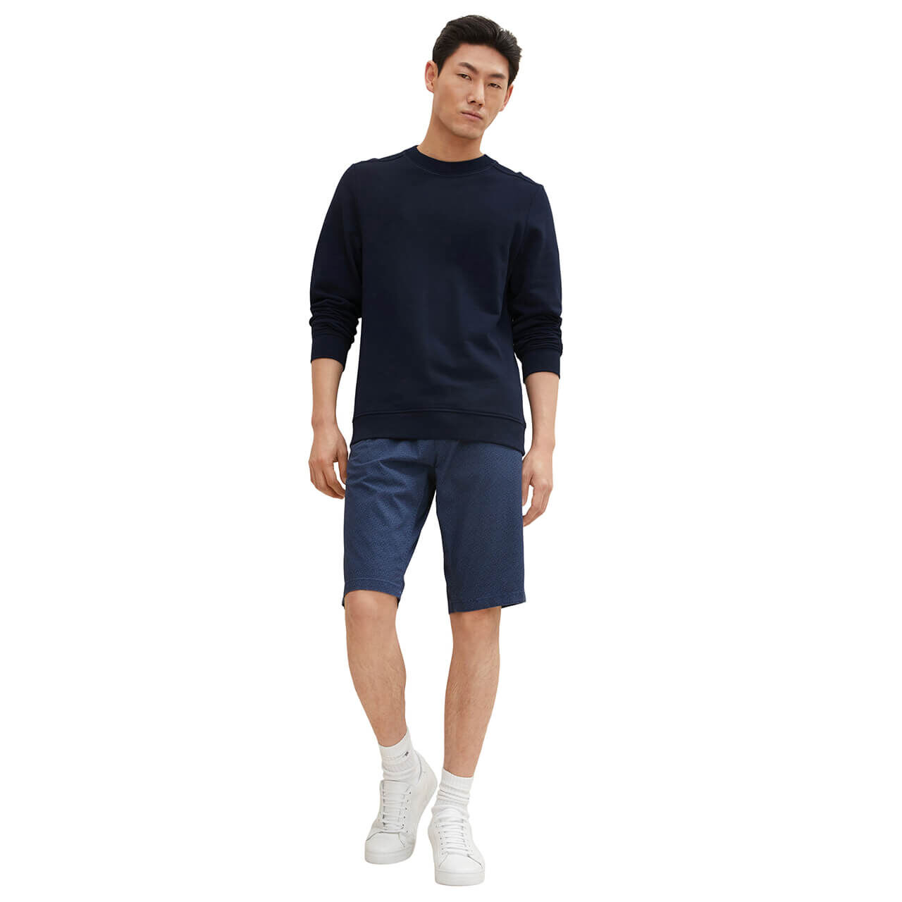 tom-tailor-jeans-josh-chino-bermuda-blau-29122-ansicht-vorne Tom Tailor Josh Baumwoll Bermuda für Herren in Dunkelblau mit Print, FarbNr.: 29122