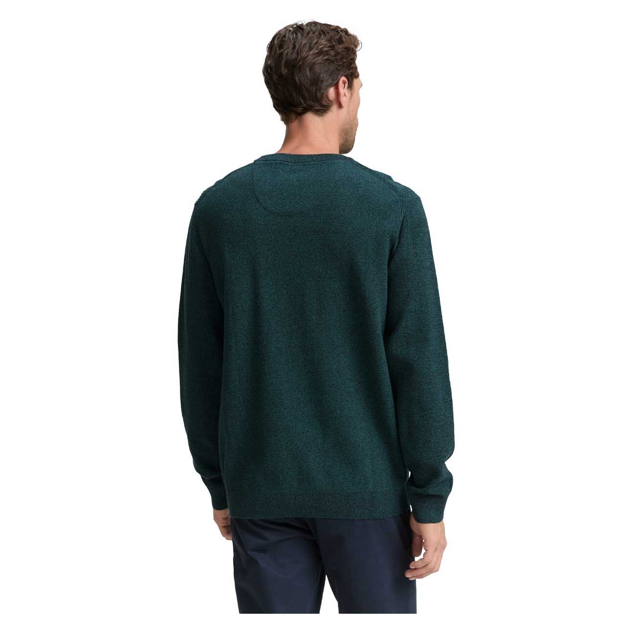 Herren Pullover Structured Crewneck Knit von Tom Tailor in Dunkelgrün meliert, Rückansicht am Model