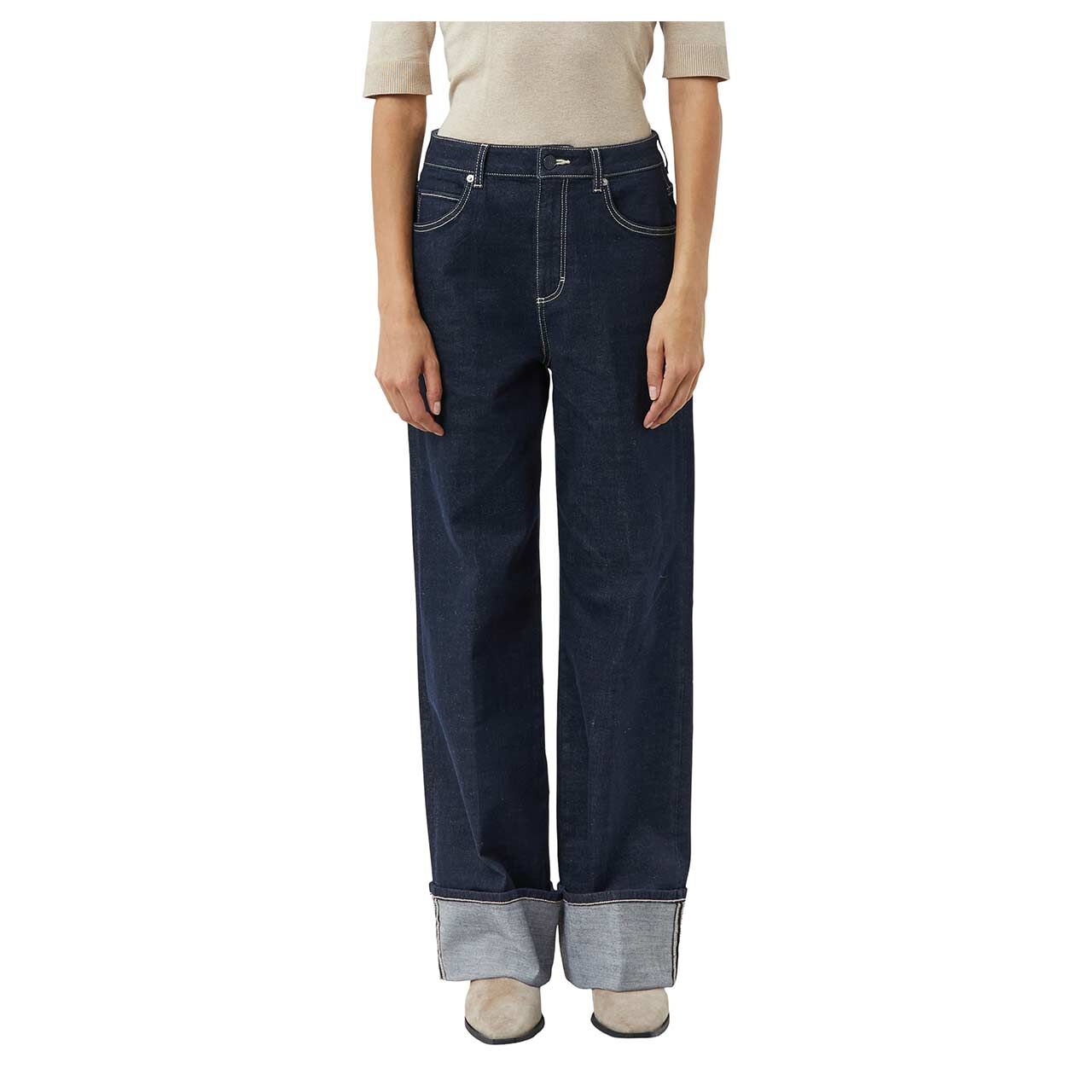 Damen Jeans Alva Wideleg in Dunkelblau, Vorderansicht am Model