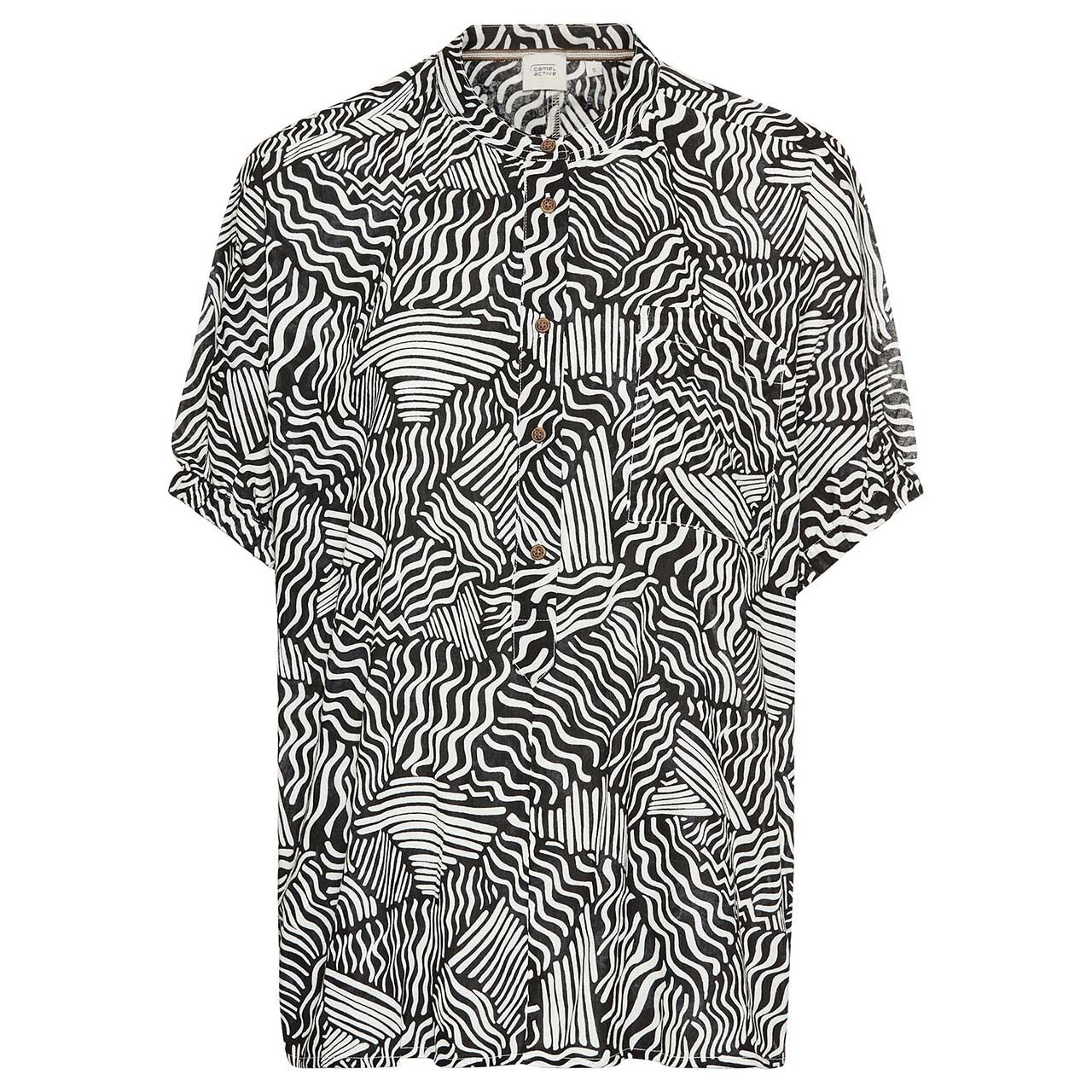 Camel active Damen Kurzarm Bluse black print