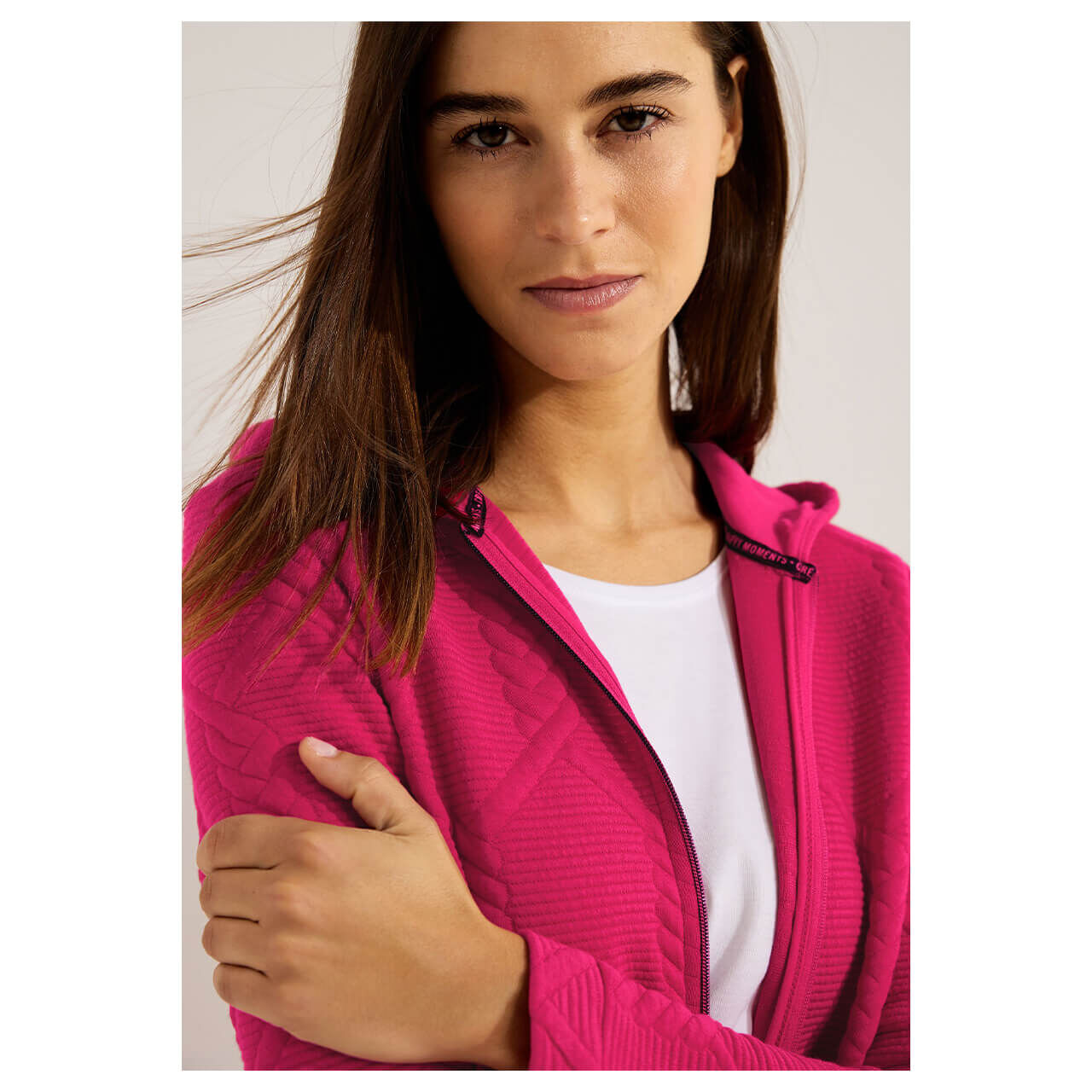 Cecil Damen Hoodie Shirtjacke Big Cable cosy coral