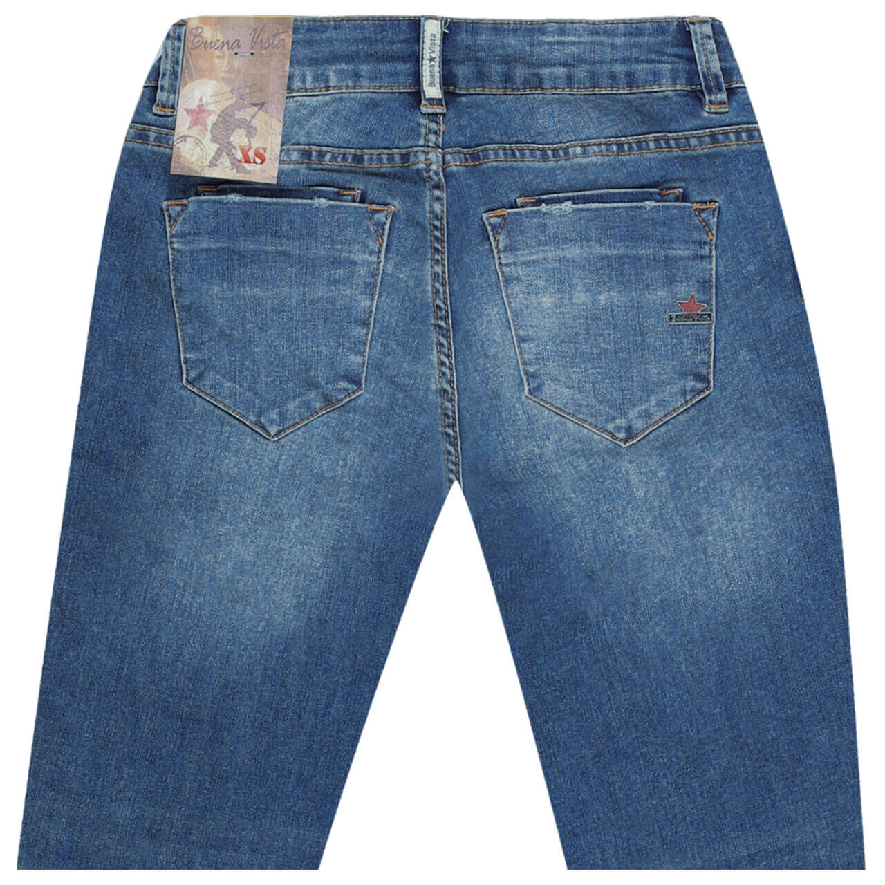Buena Vista Jeans Kim-Zip V 7/8 Stretch Denim für Damen in Blau verwaschen mit Destroyed-Effekten, FarbNr.: 5558