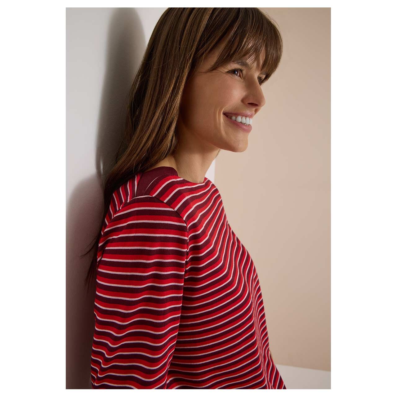 Cecil Damen 3/4 Arm Shirt Small Striped Boatneck red wine