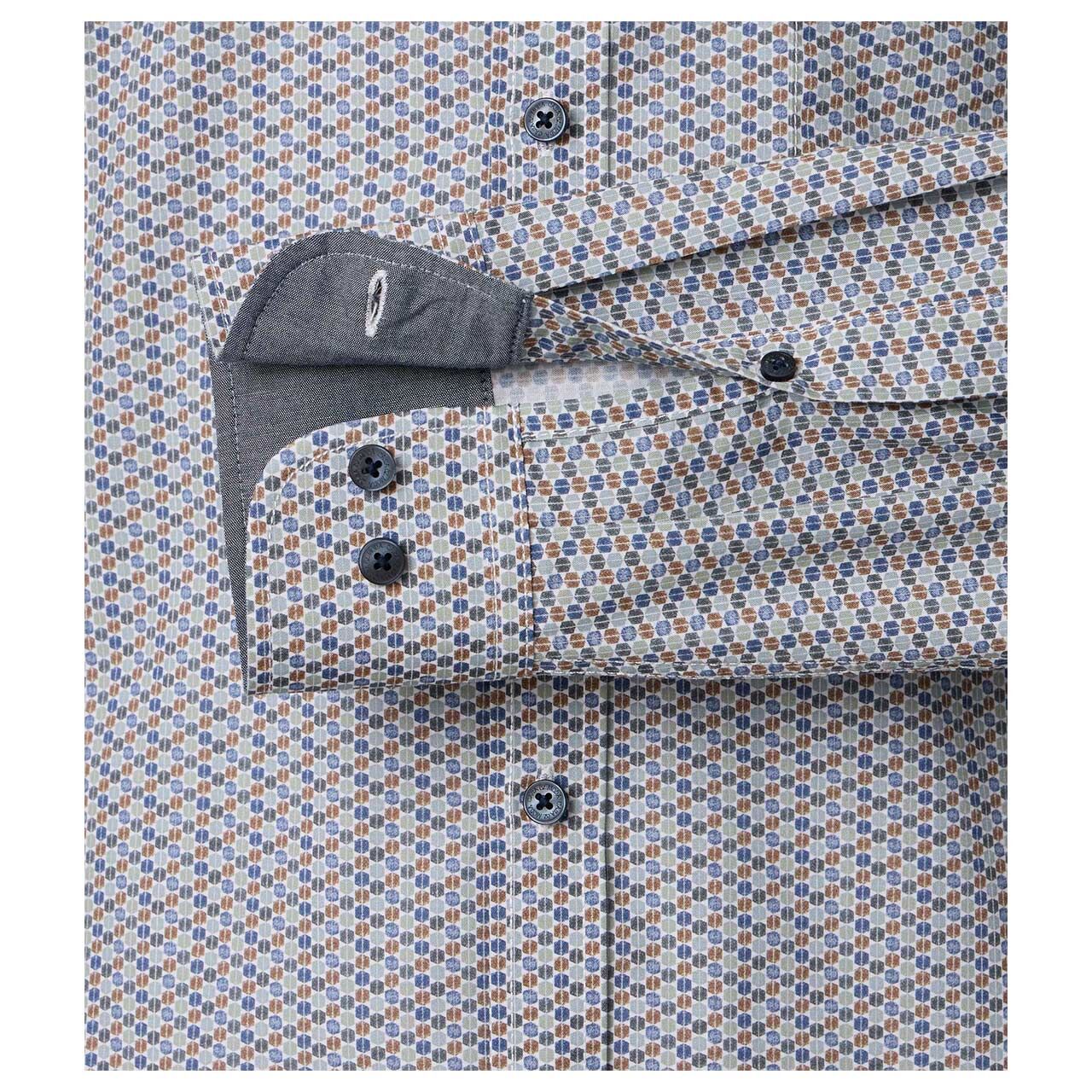 Herren Langarm Hemd von Casa Moda in Grün mit Print, Detailansicht Ärmel