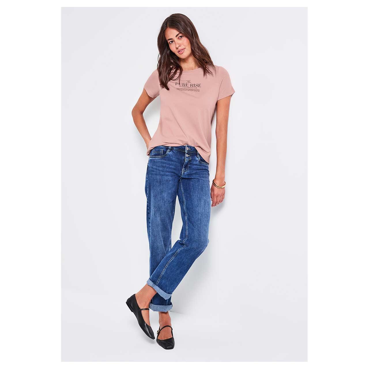 Damen T-Shirt Basic Wording von Street One in Altrosa, Ganzkörperansicht am Model