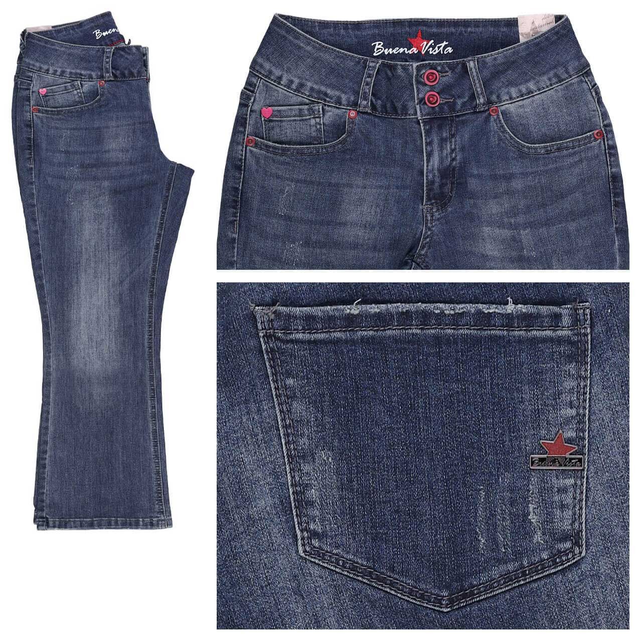 Buena Vista Tummyless Easy Kick Capri Stretch Denim Jeans rough blue