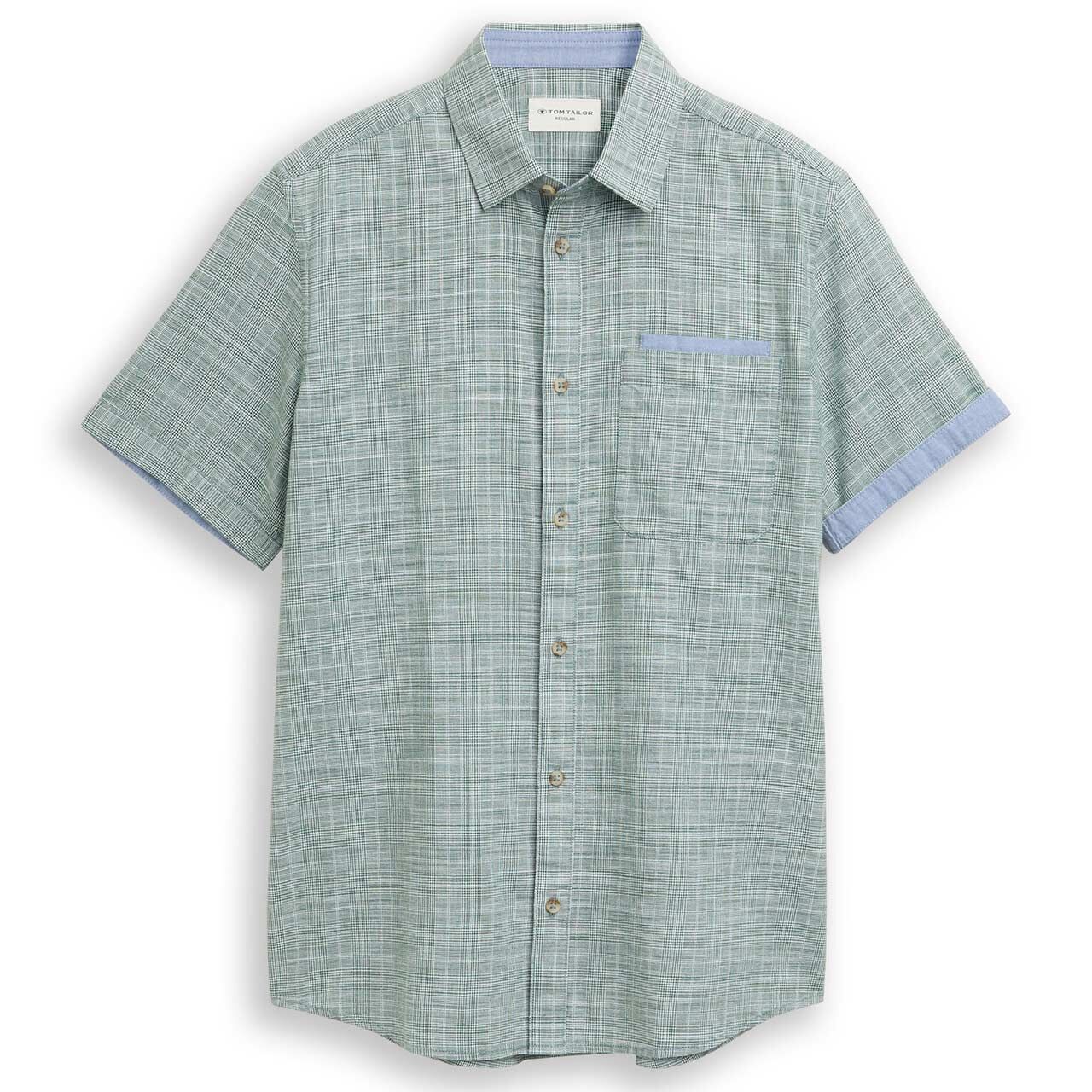Tom Tailor Herren 1/2 Arm Hemd garden green slubyarn check