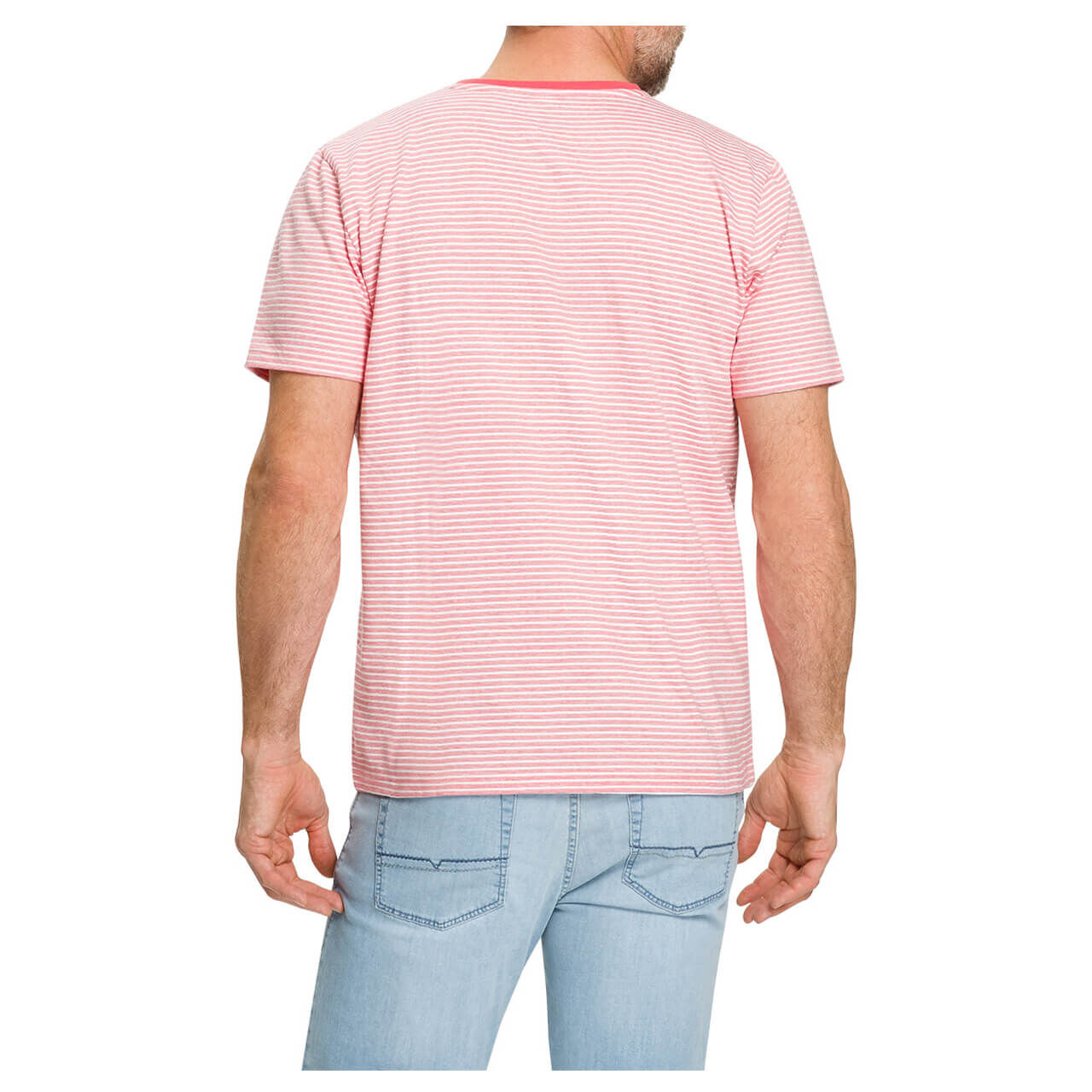Pioneer T-Shirt für Herren in Hellrot gestreift, FarbNr.: 4706