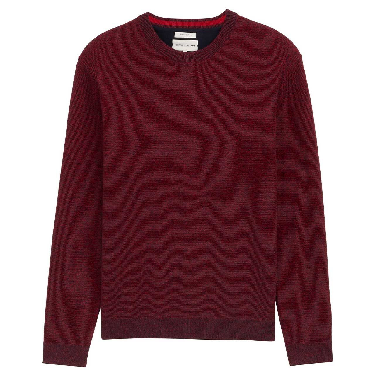 Tom Tailor Herren Pullover Structured Crewneck Knit samba red navy twotone