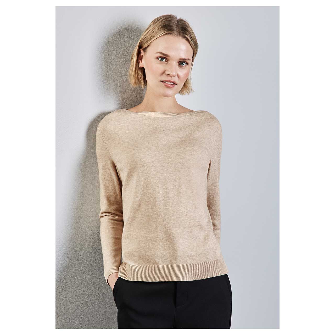 Street One Damen Pullover Cosy U-Boat Sweater sheer beige melange