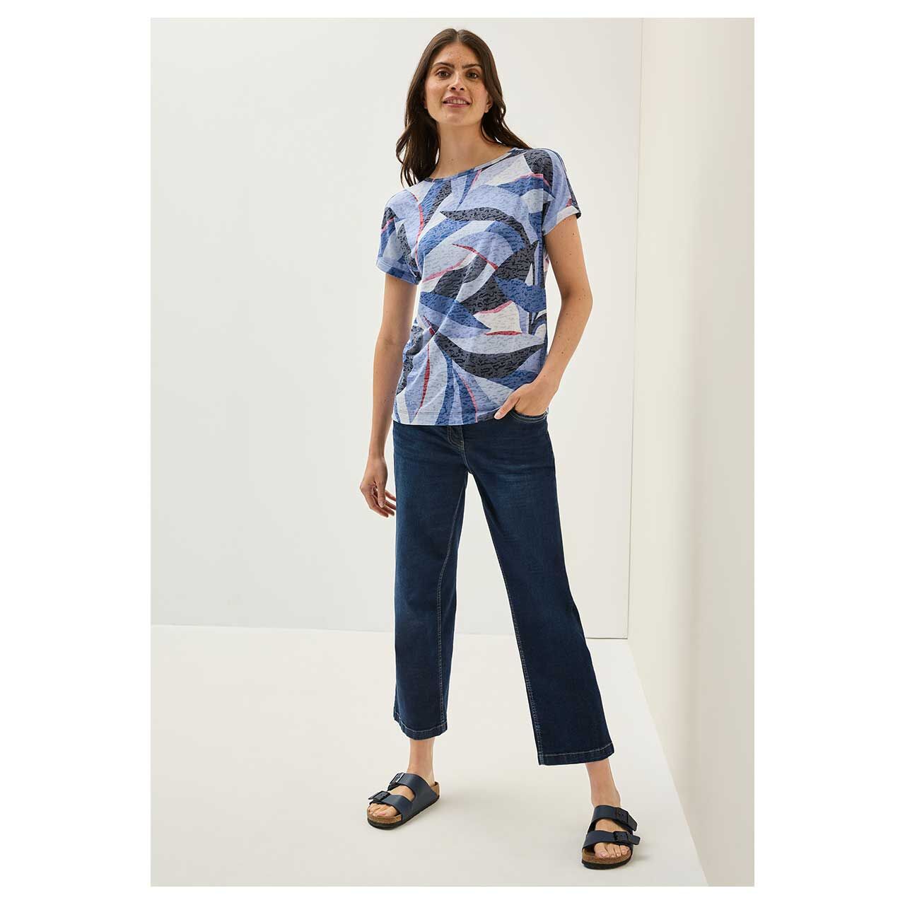 Damen T-Shirt Multi Burn Out von Cecil in Blau mit Print, Vorderansicht Ganzkörper