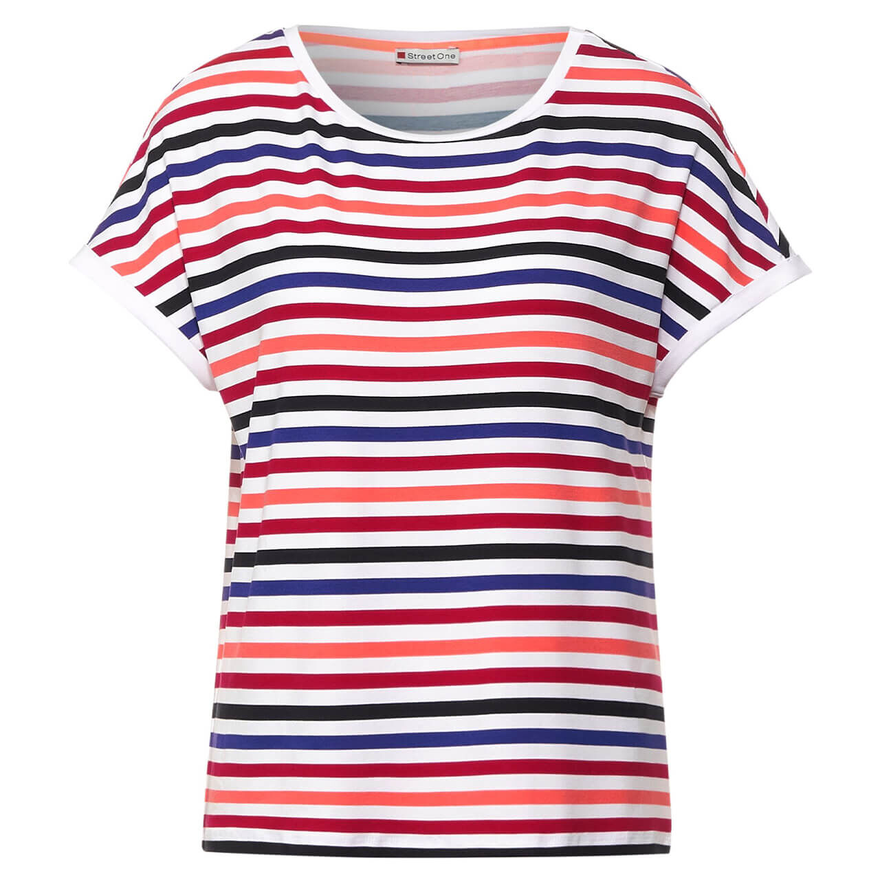 street-one-crista-shirt-multicolor-blue-red-30000-ansicht Street One Crista T-Shirt für Damen in Weiß gestreift, FarbNr.: 30000