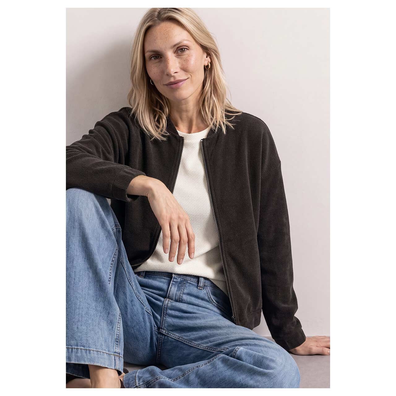 Street One Damen Cord Strickjacke Structure Jacket black coffee