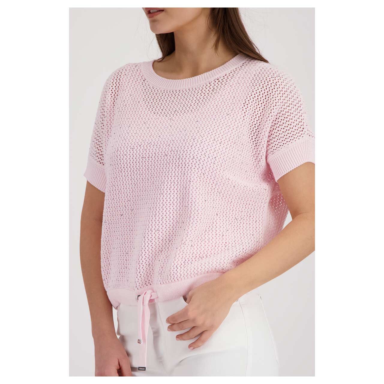 Damen Kurzarm Pullover von Monari in Rosa, leichte Seitenansicht