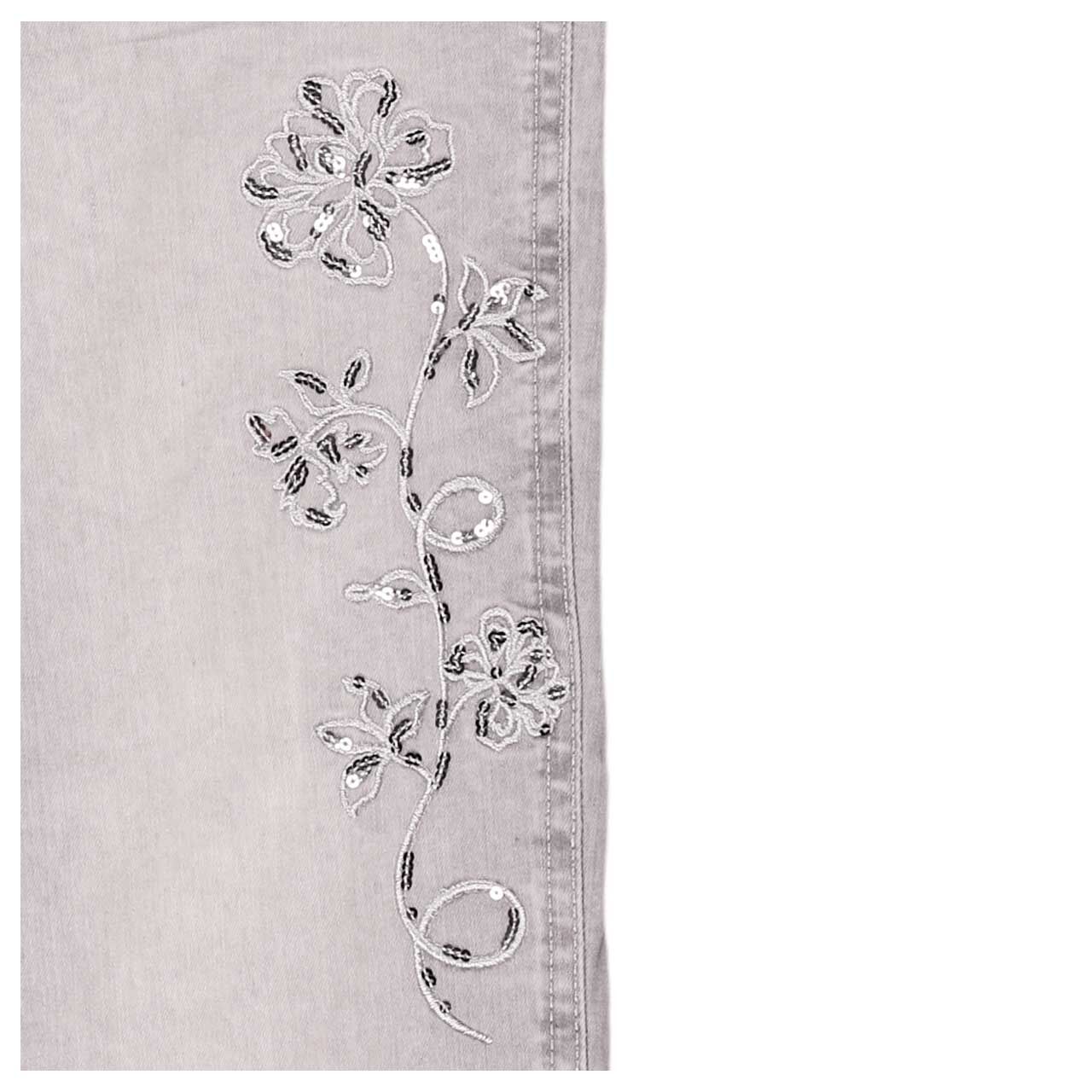 Stretch Damen 7/8 Jeans Cira von Angels in Hellgrau angewaschen, Detailbild der Bestickung