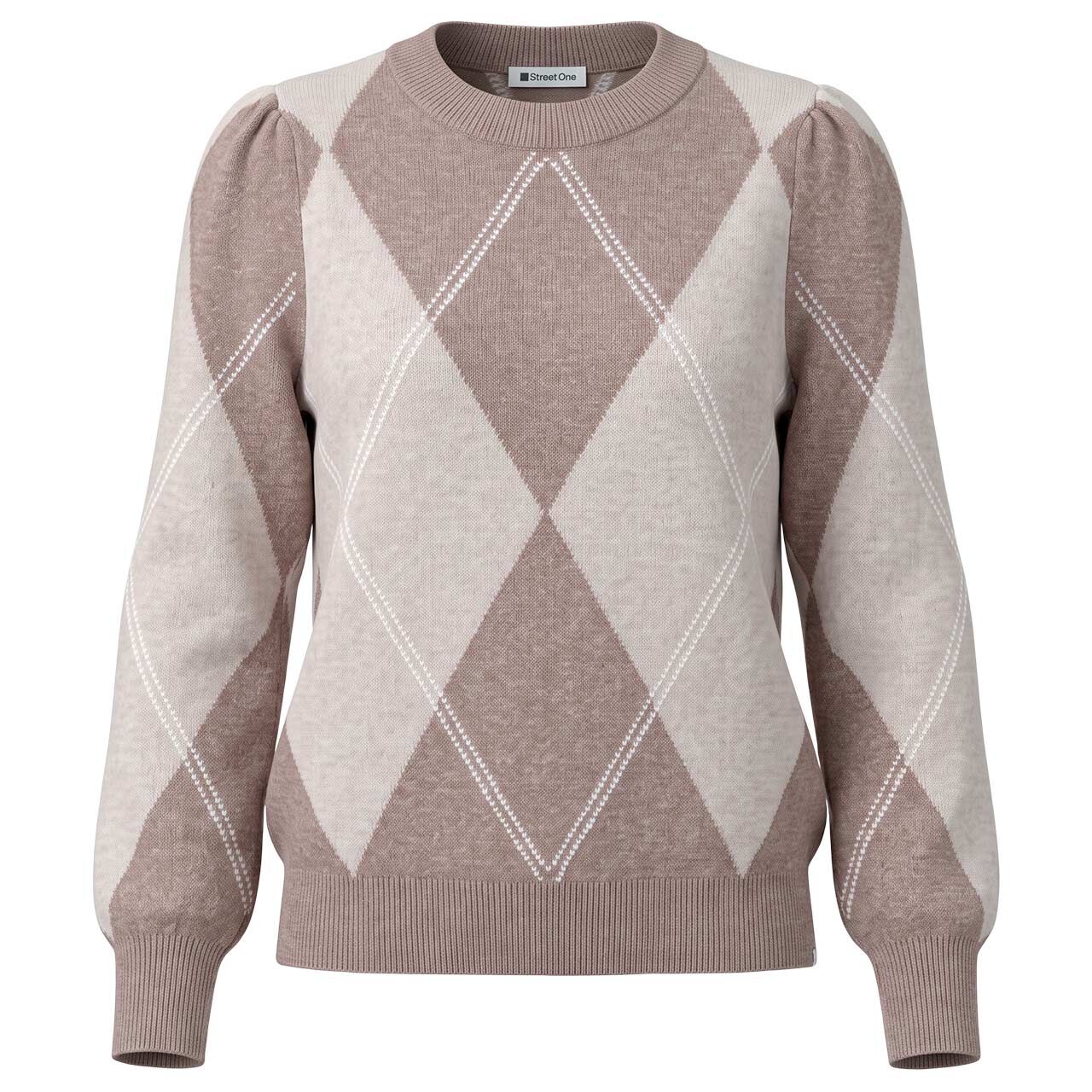 Street One Damen Pullover Cosy Sweater Intarsia sanded amber melange print