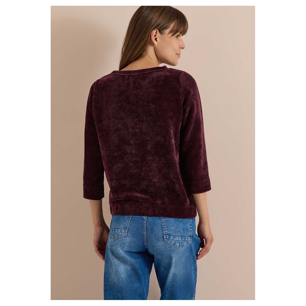 Damen 3/4 Arm Cord Shirt Soft von Cecil in Lila, Rückansicht am Model