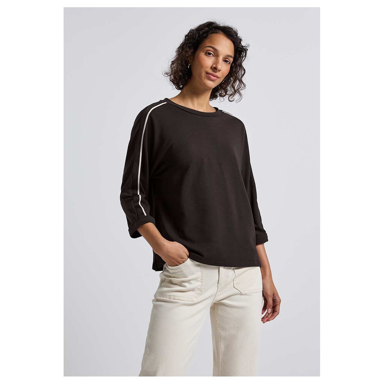 Damen 3/4 Arm Shirt Deco Tape von Street One in Dunkelbraun, Vorderansicht