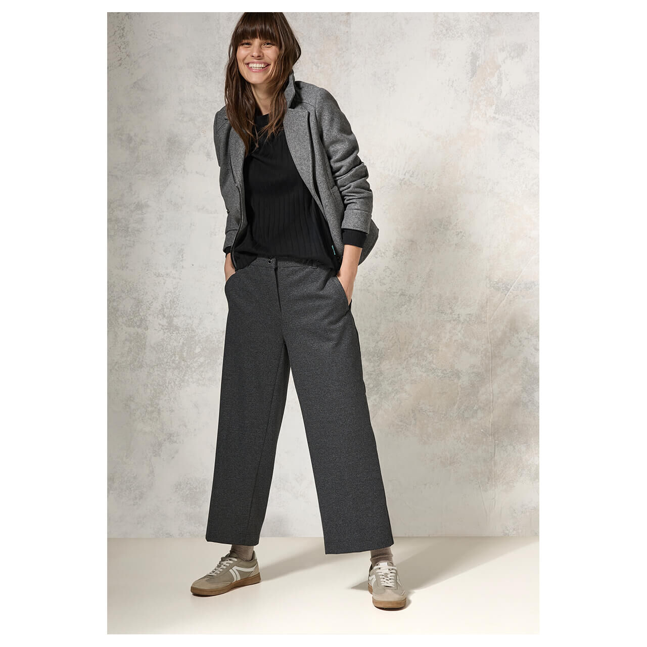 Cecil Damen Langarm Shirt Solid Rib Basic black