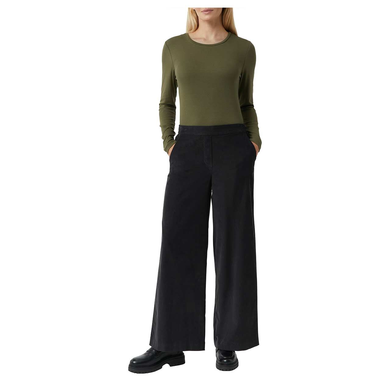 Damen Langarm Shirt von Comma in Olivgrün, Vorderansicht am Model