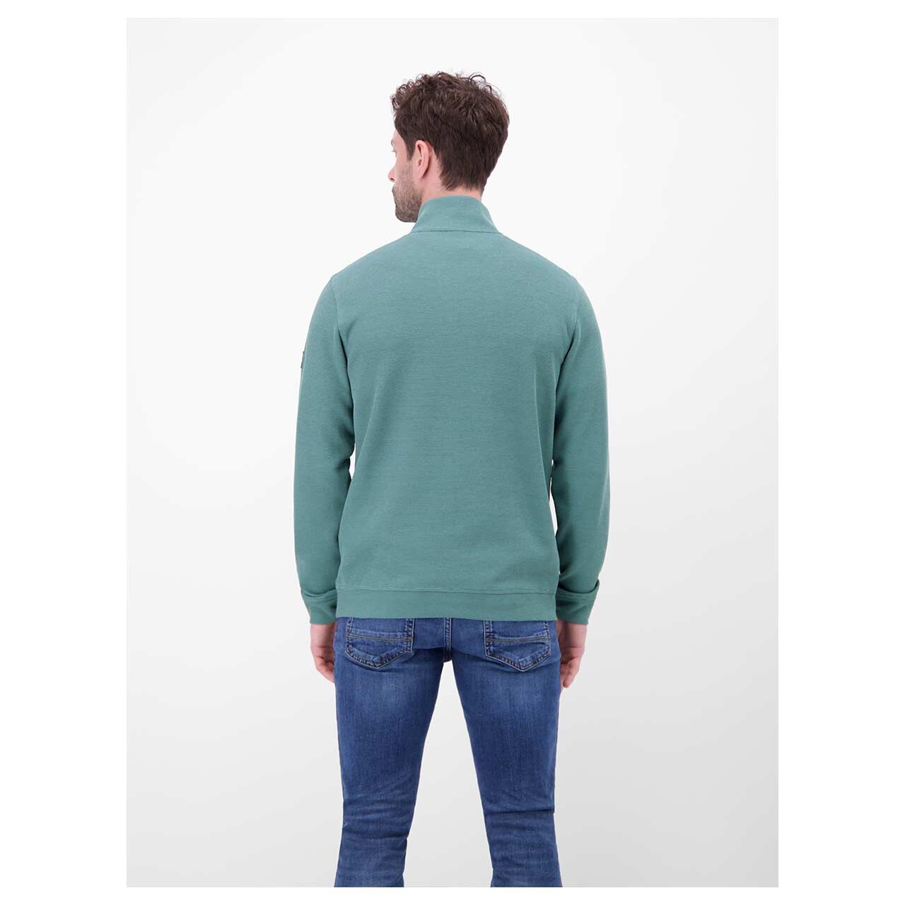 Herren Sweatshirt Troyer von Lerros in Türkis meliert, Rückansicht am Model