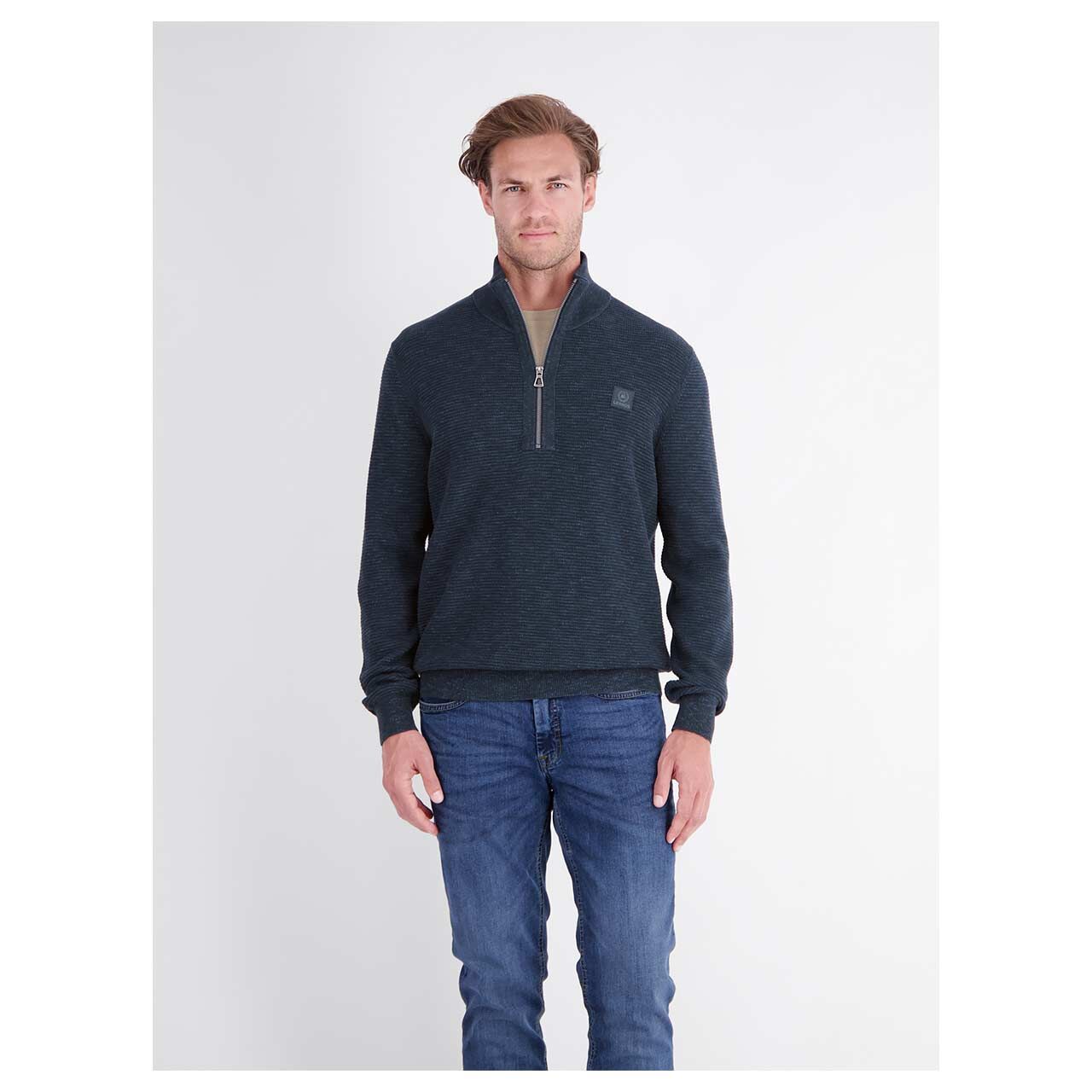 Herren Pullover Troyer von Lerros in Dunkelblau, Vorderansicht am Model