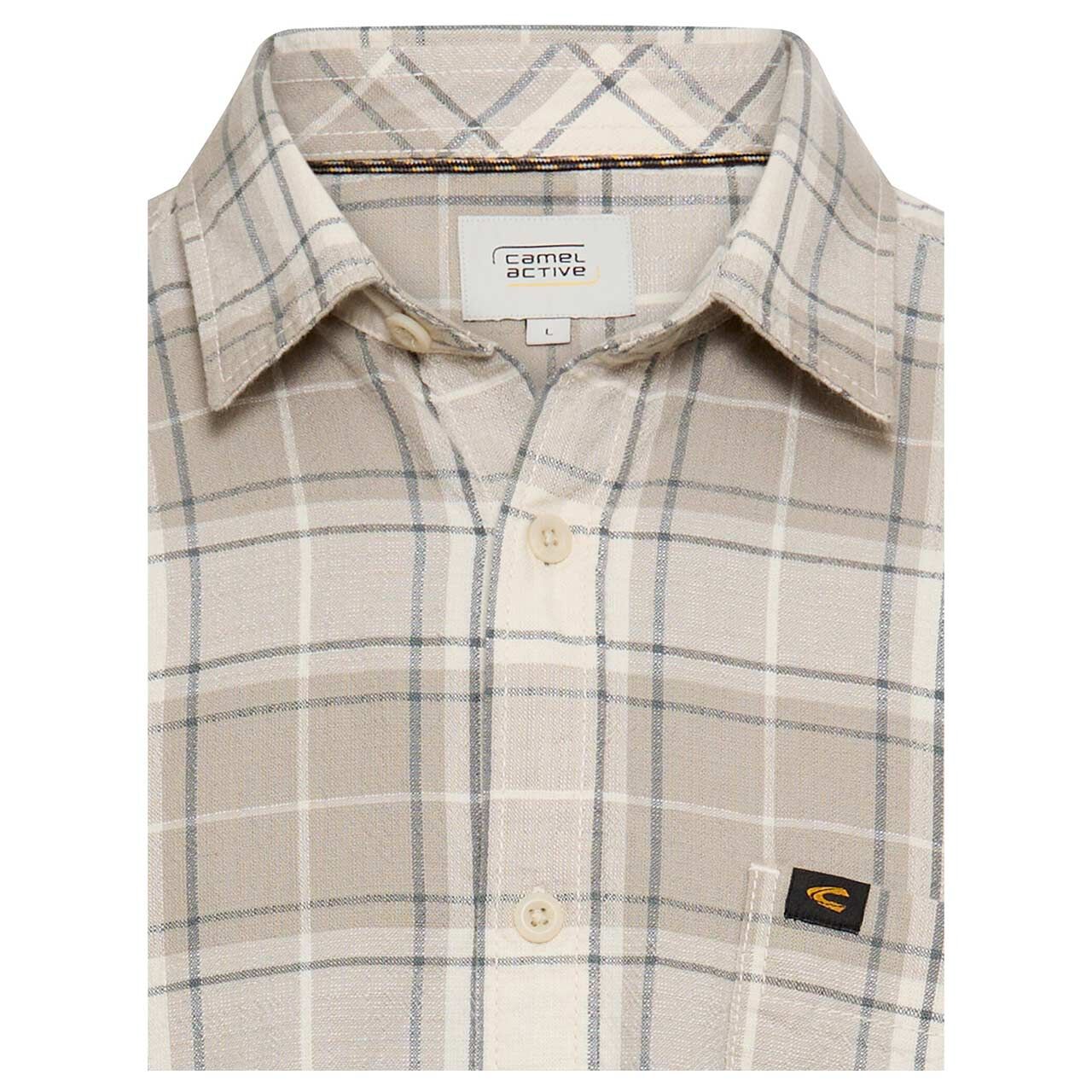 Herren Langarm Hemd von Camel active in der Farbe Beige kariert, Detailansicht vorne