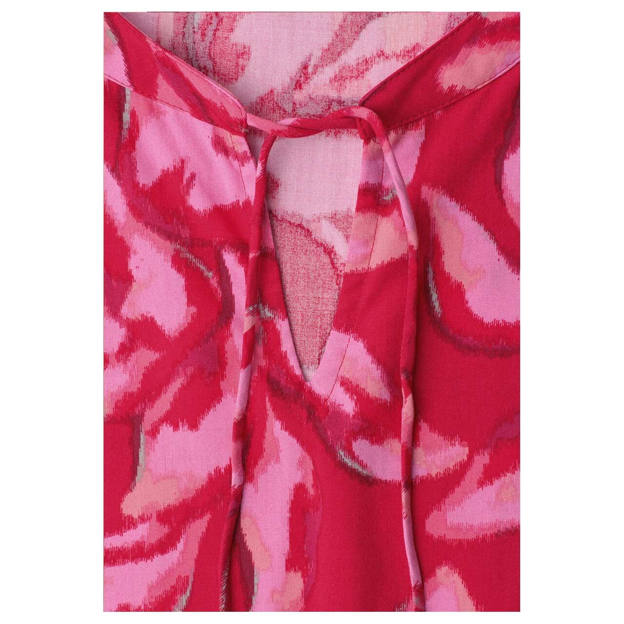 Street One Damen Kurzarm Bluse Splitneck Smokdetail salsa red