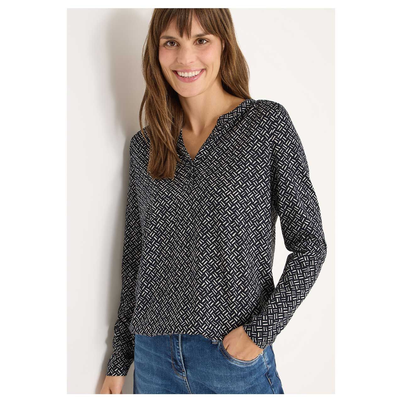 Damen Langarm Shirt Geometric Tunic von Cecil in Greige mit Print, Vorderansicht am Model