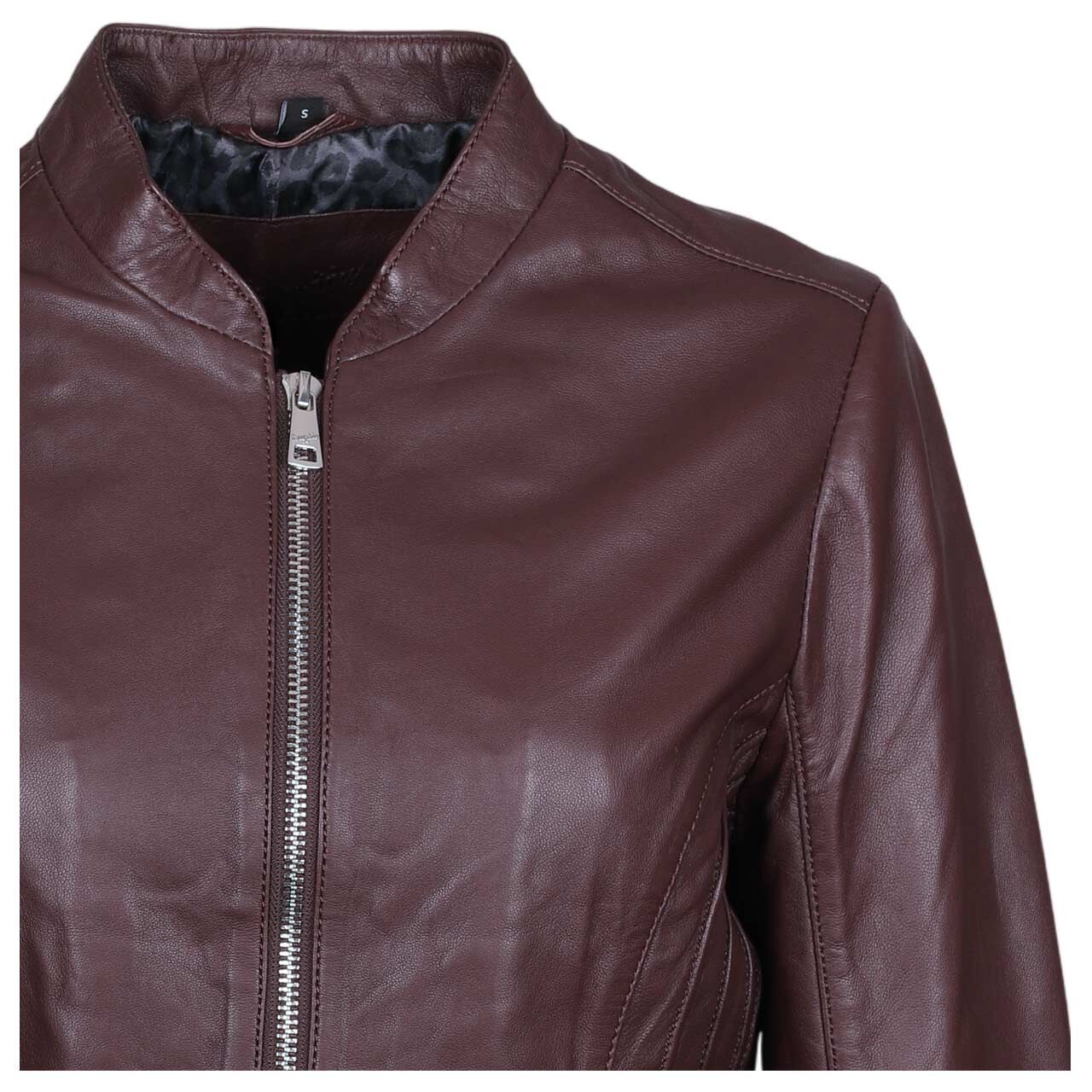 Damen Lederjacke Luciana von Mauritius in Braun-Lila, detaillierte Vorderansicht
